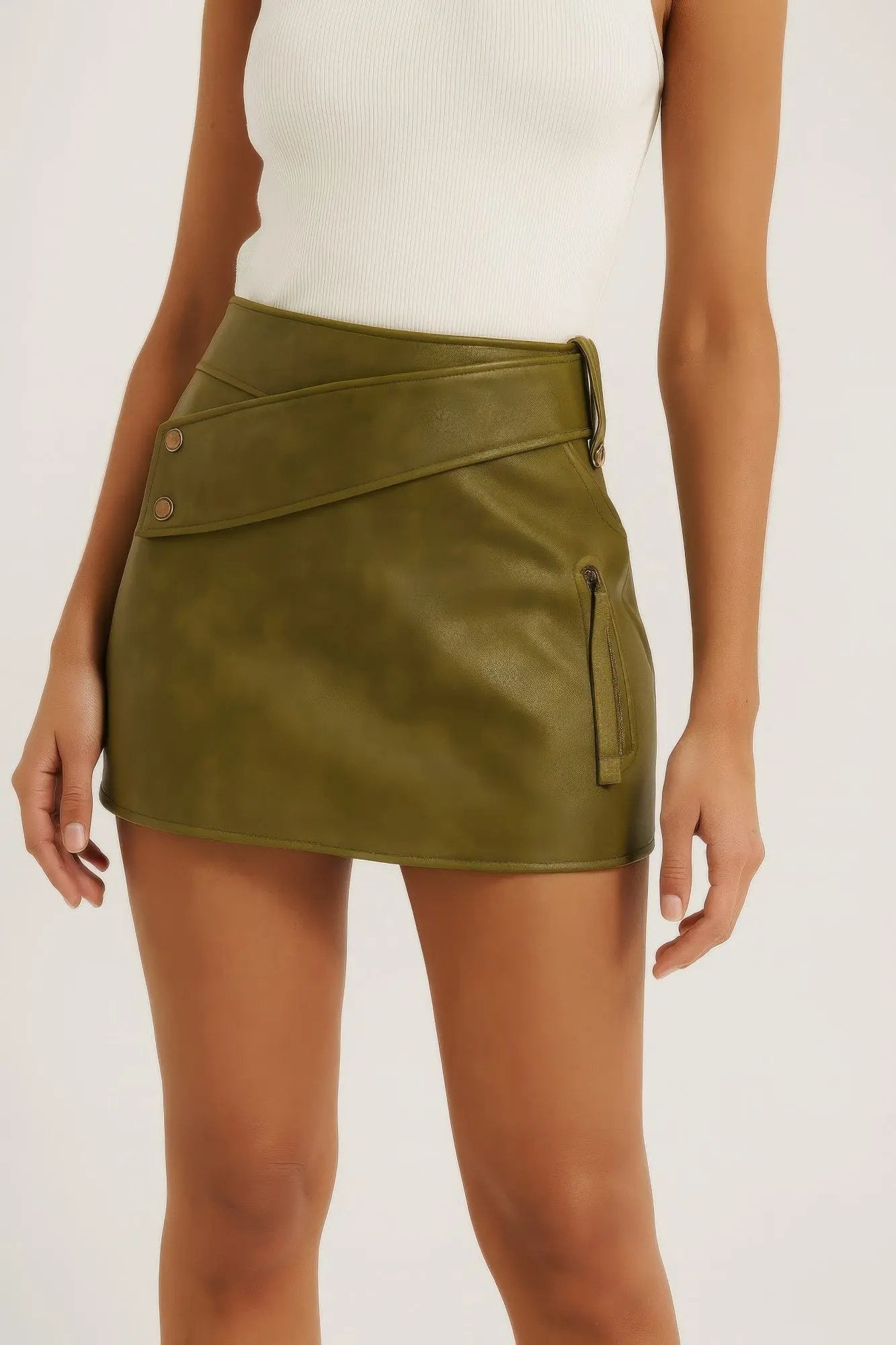 Faux Leather Strap Mini Skirt - DressAffection