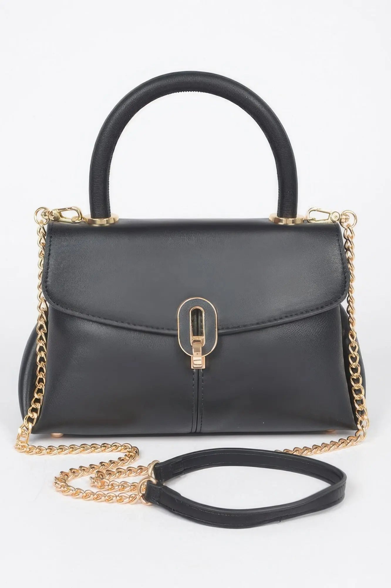 Faux Leather Top Handle Bag - DressAffection