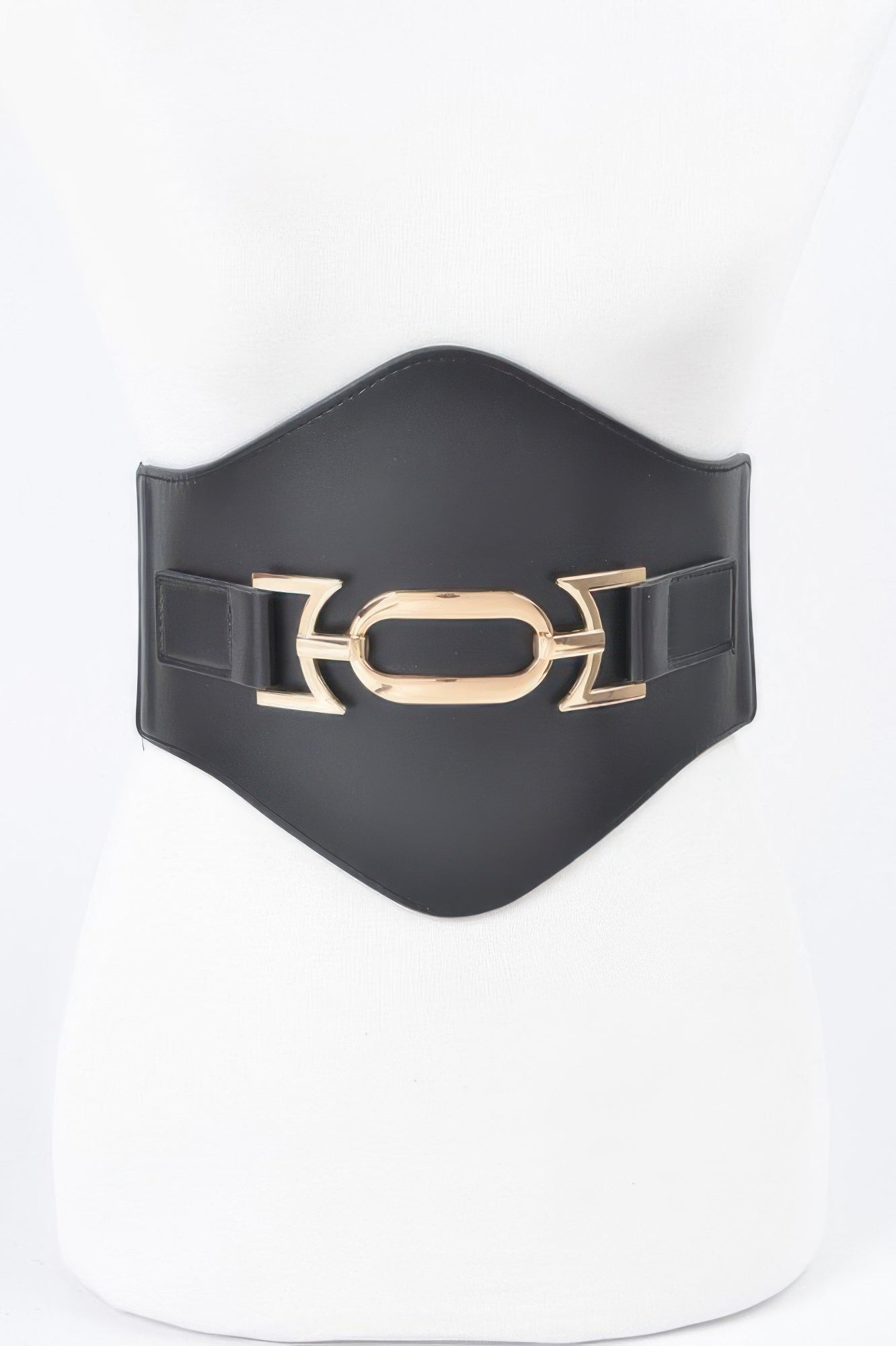 Faux Leather Wide Elastic Belt - DressAffection