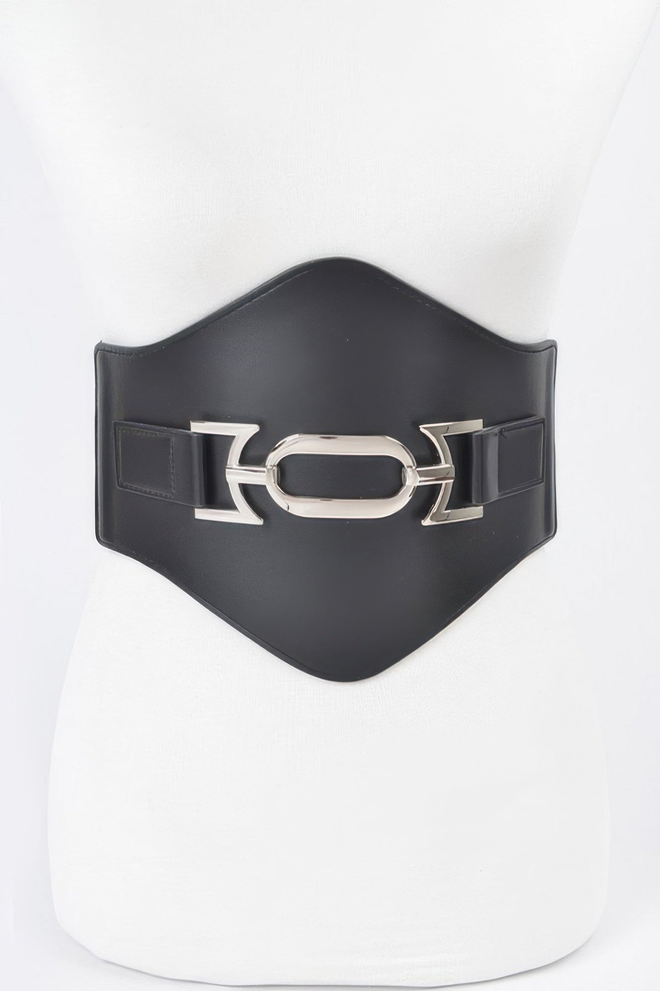 Faux Leather Wide Elastic Belt - DressAffection