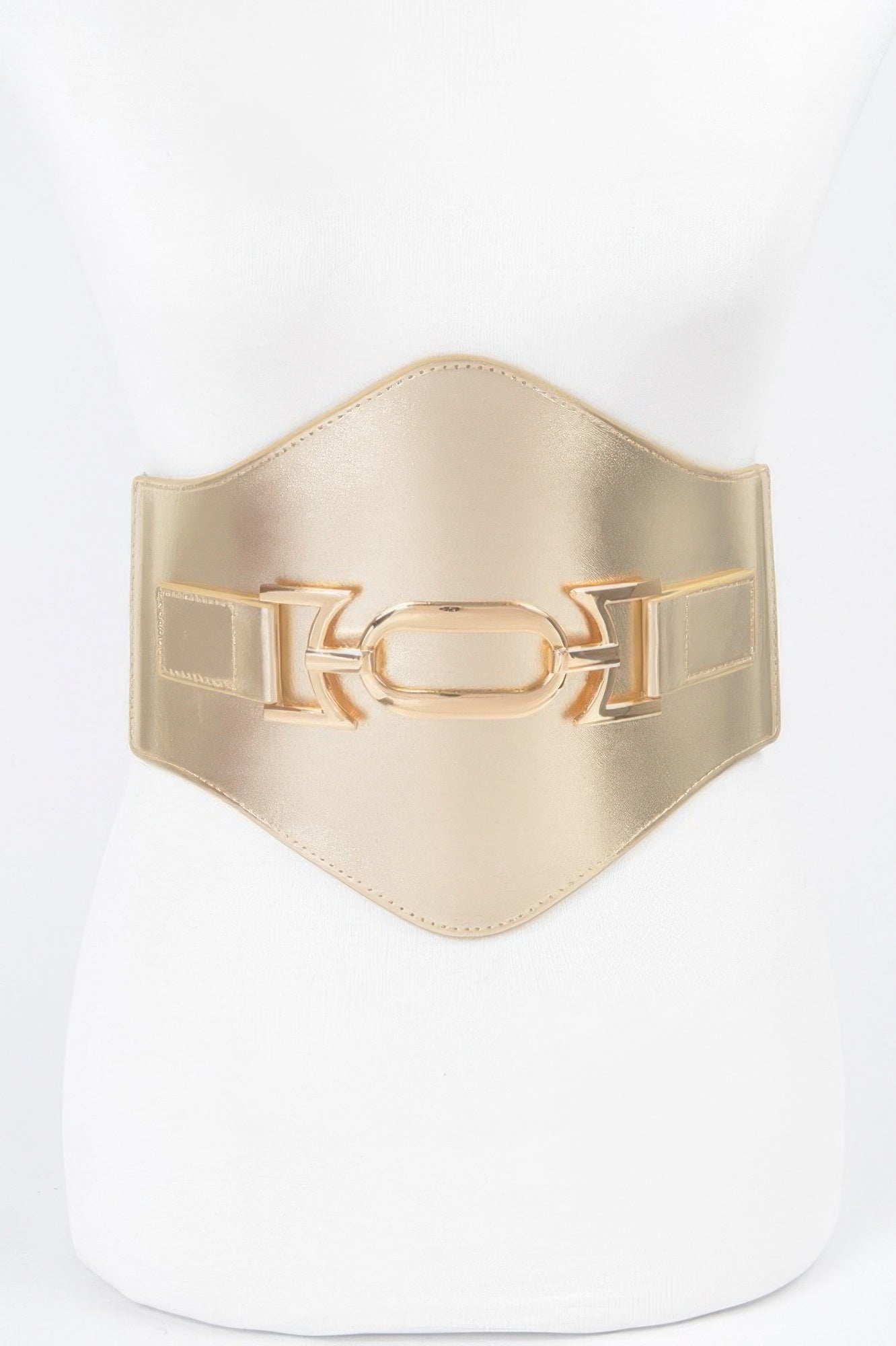 Faux Leather Wide Elastic Belt - DressAffection