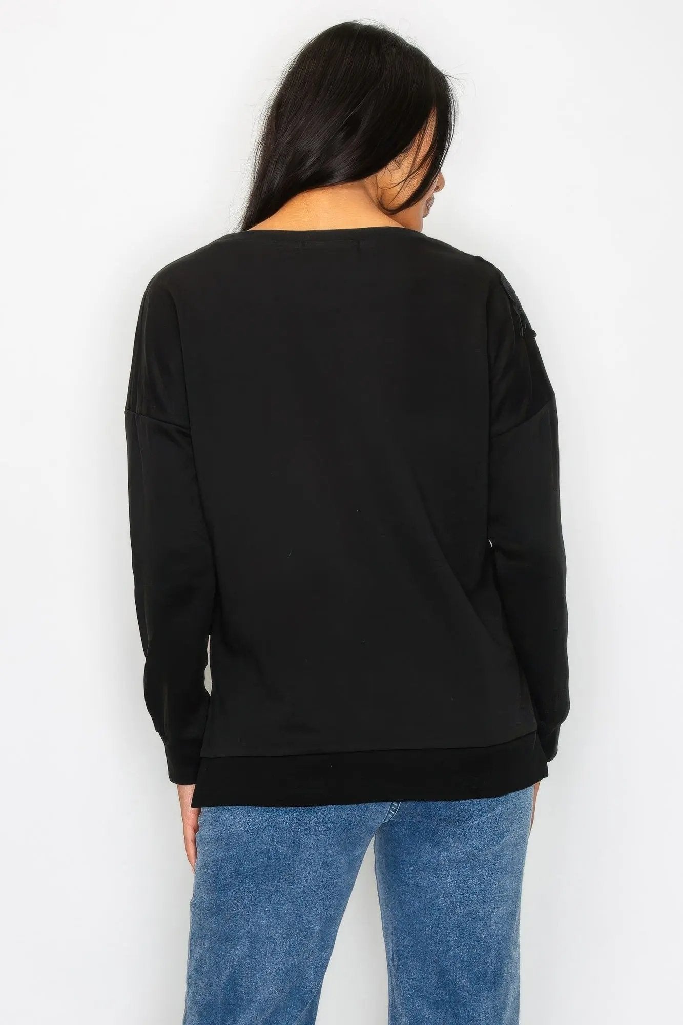 Faux Pearl Beaded Floral Patch Crewneck Sweatshirt - DressAffection