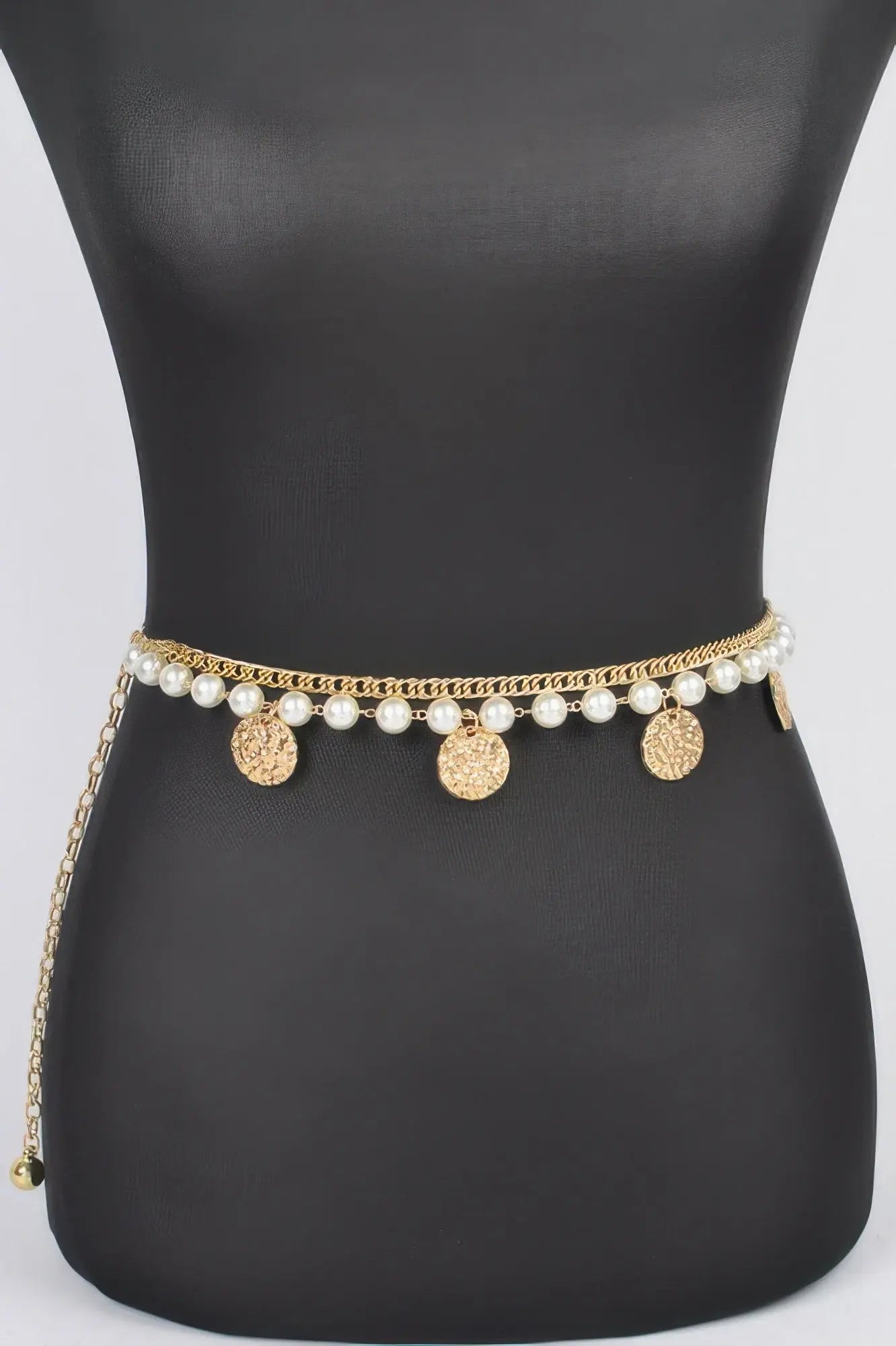 Faux Pearl Round Metal Chain Belt - DressAffection