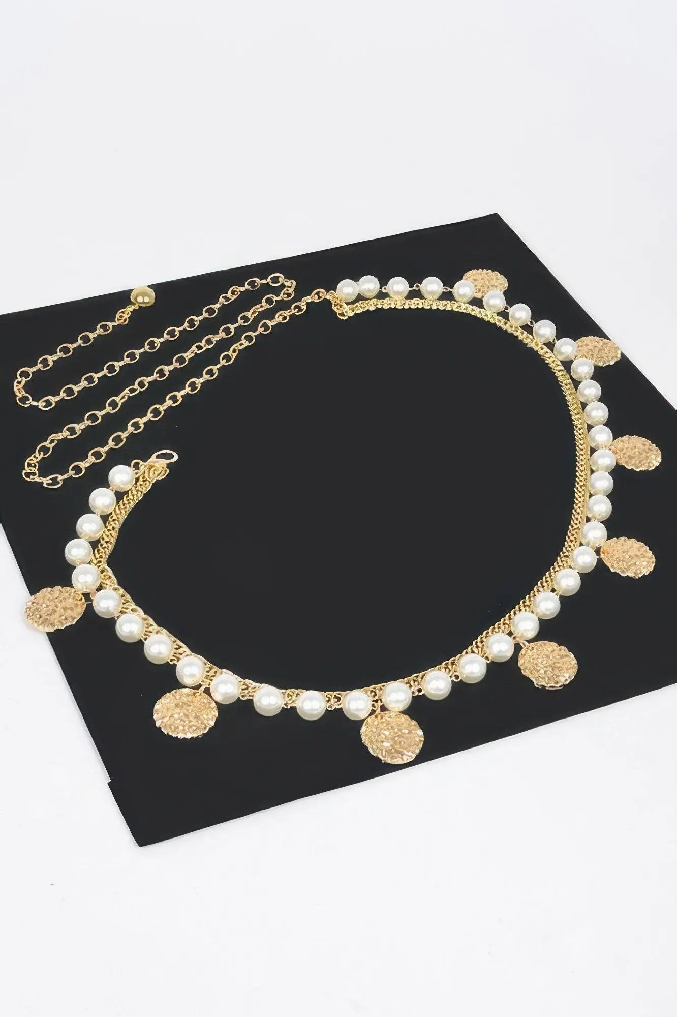 Faux Pearl Round Metal Plus Size Chain Belt - DressAffection