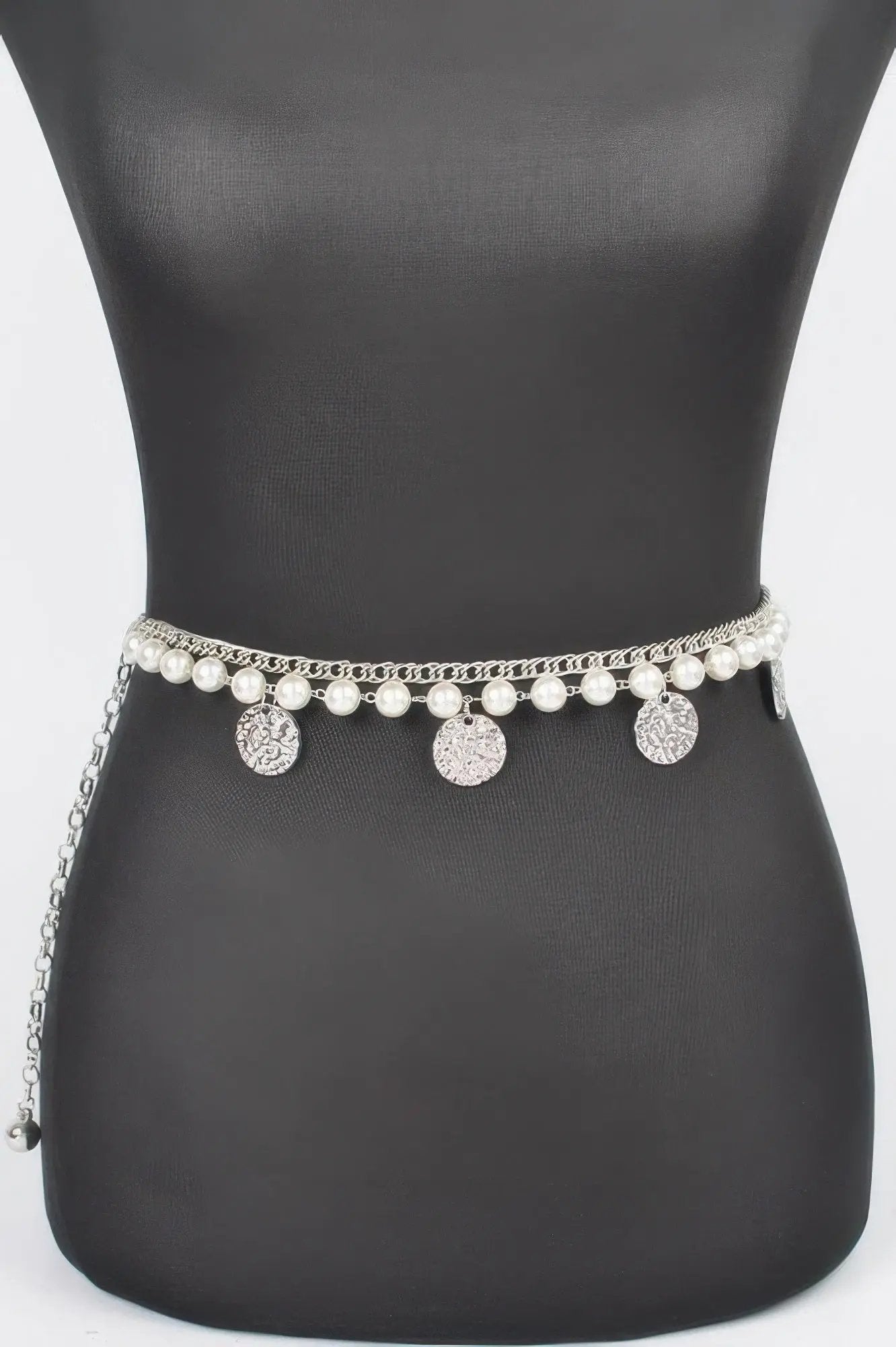 Faux Pearl Round Metal Plus Size Chain Belt - DressAffection