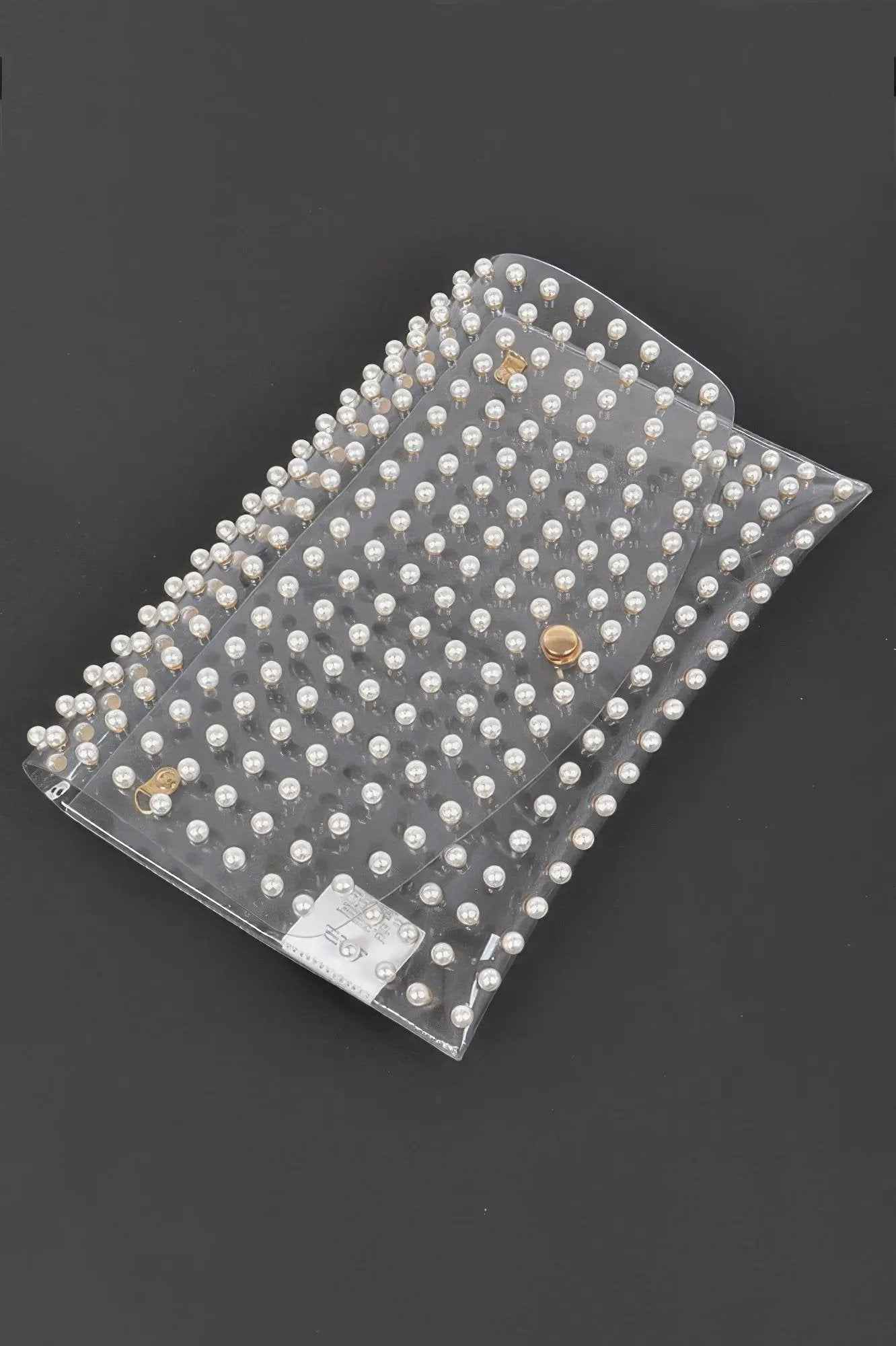 Faux Pearl Studded Transparent Envelope Clutch