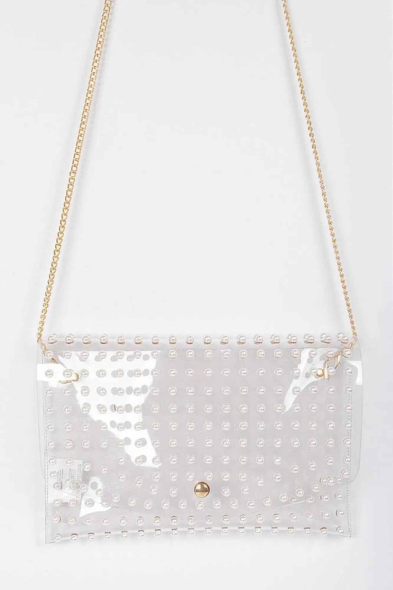 Faux Pearl Studded Transparent Envelope Clutch
