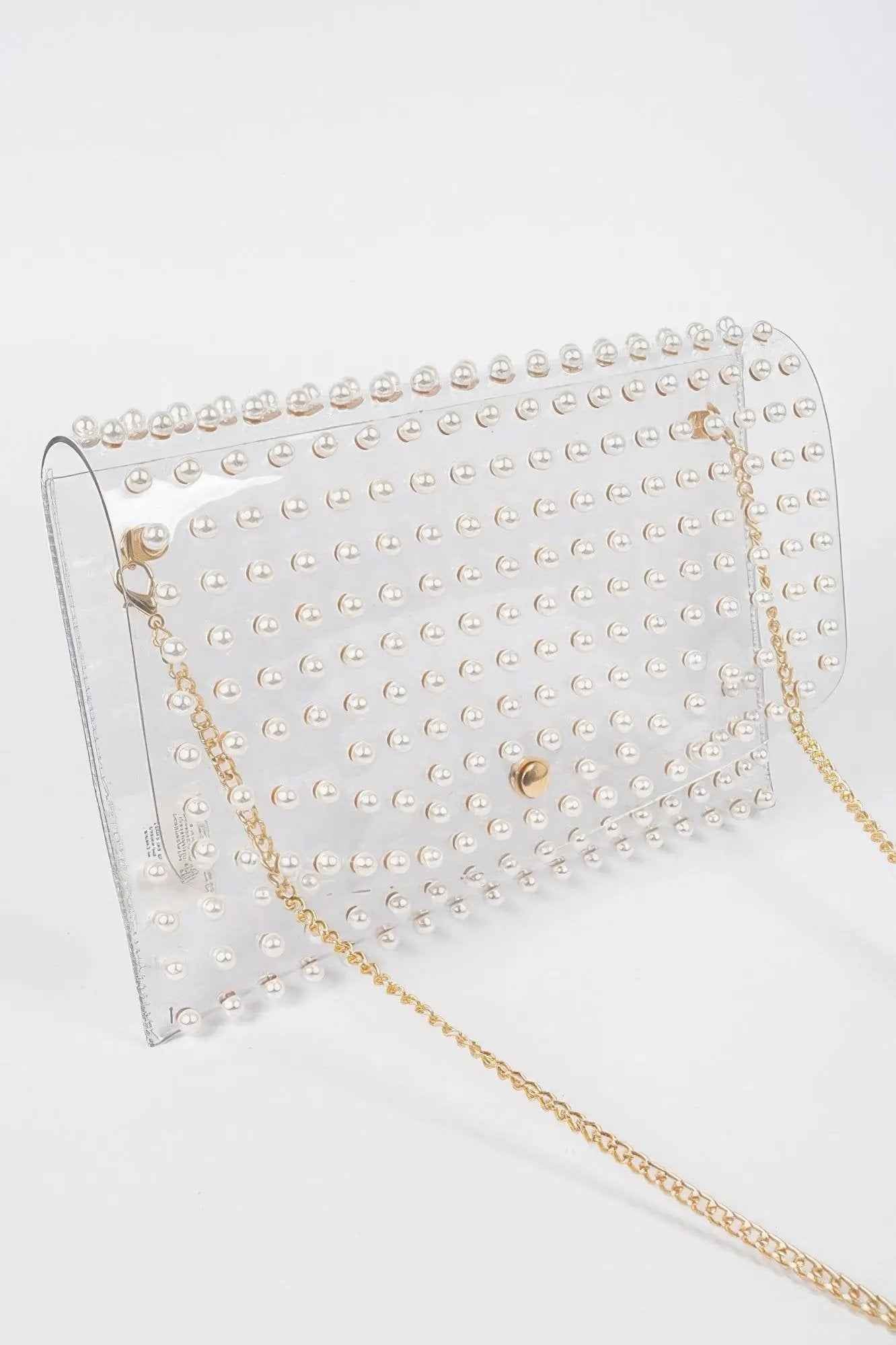 Faux Pearl Studded Transparent Envelope Clutch