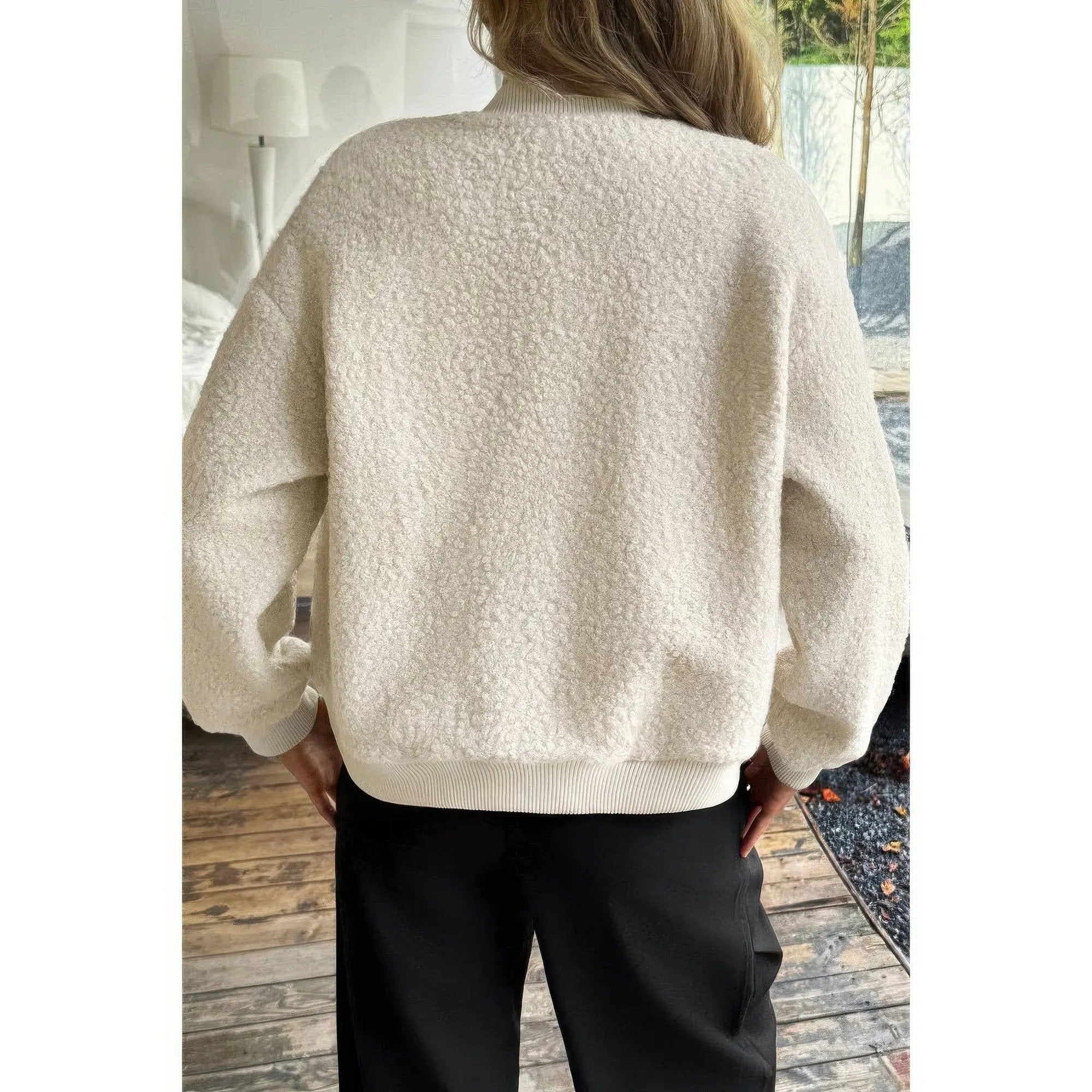 Faux Sherpa Fuzzy Teddy Bomber Jacket - DressAffection