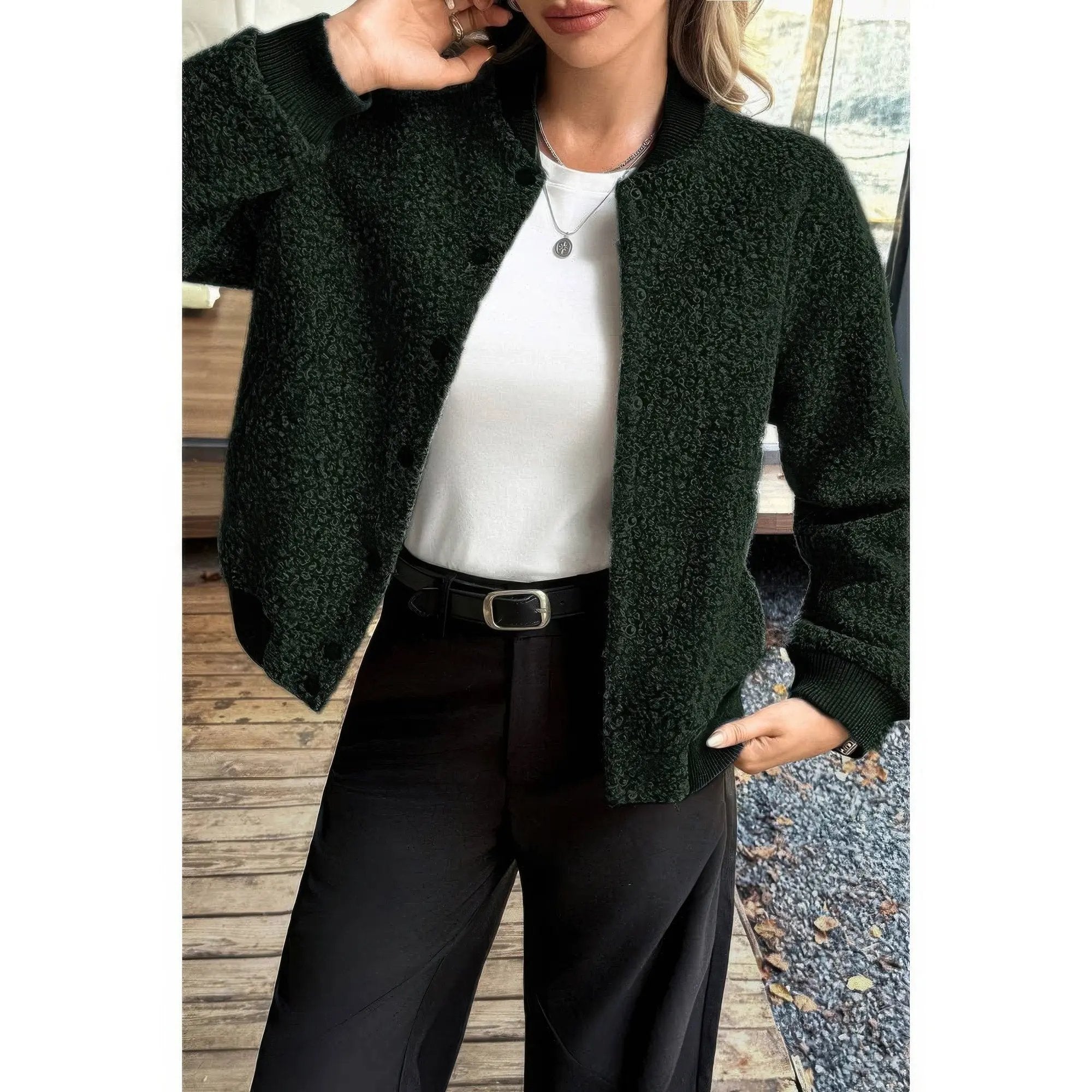Faux Sherpa Fuzzy Teddy Bomber Jacket - DressAffection