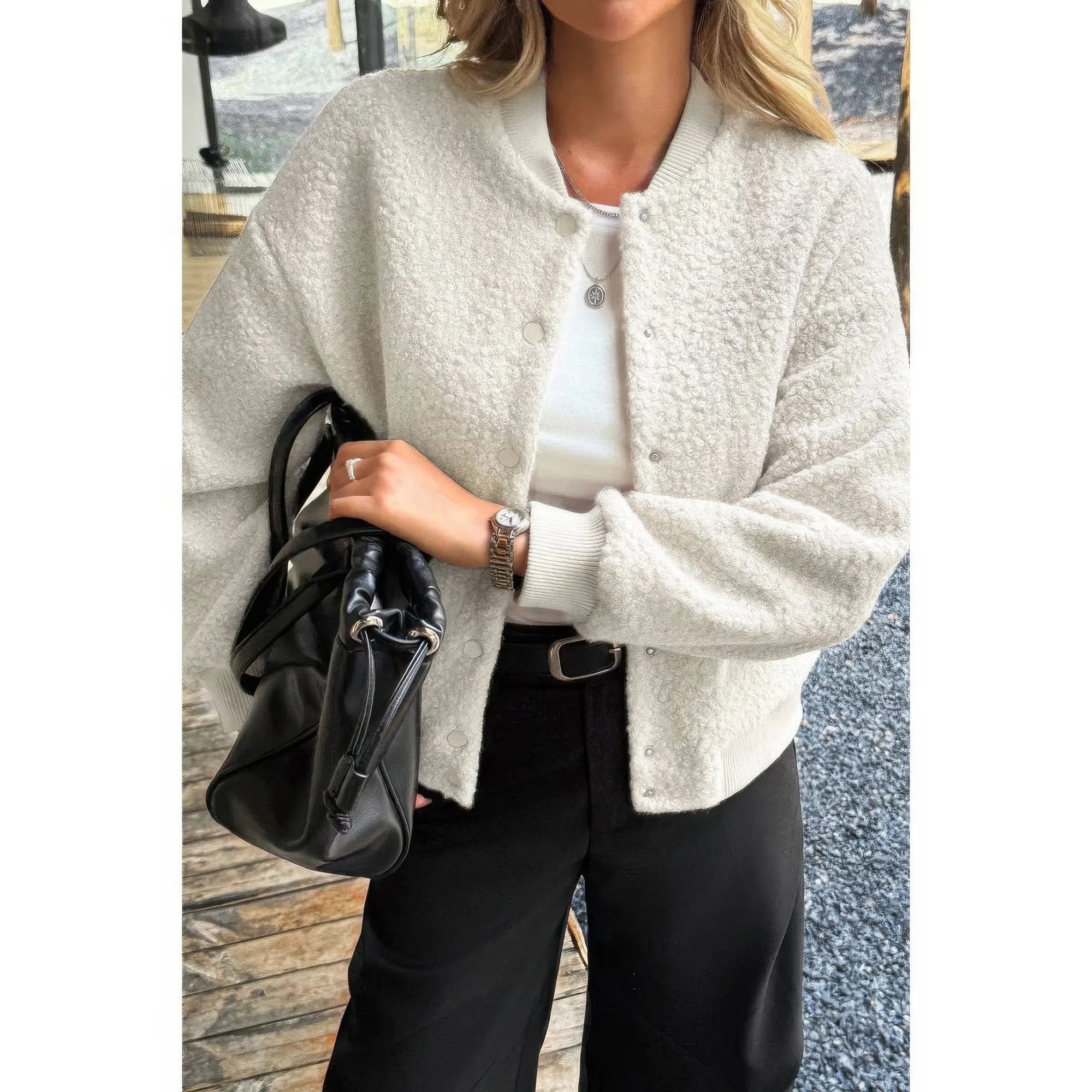 Faux Sherpa Fuzzy Teddy Bomber Jacket - DressAffection