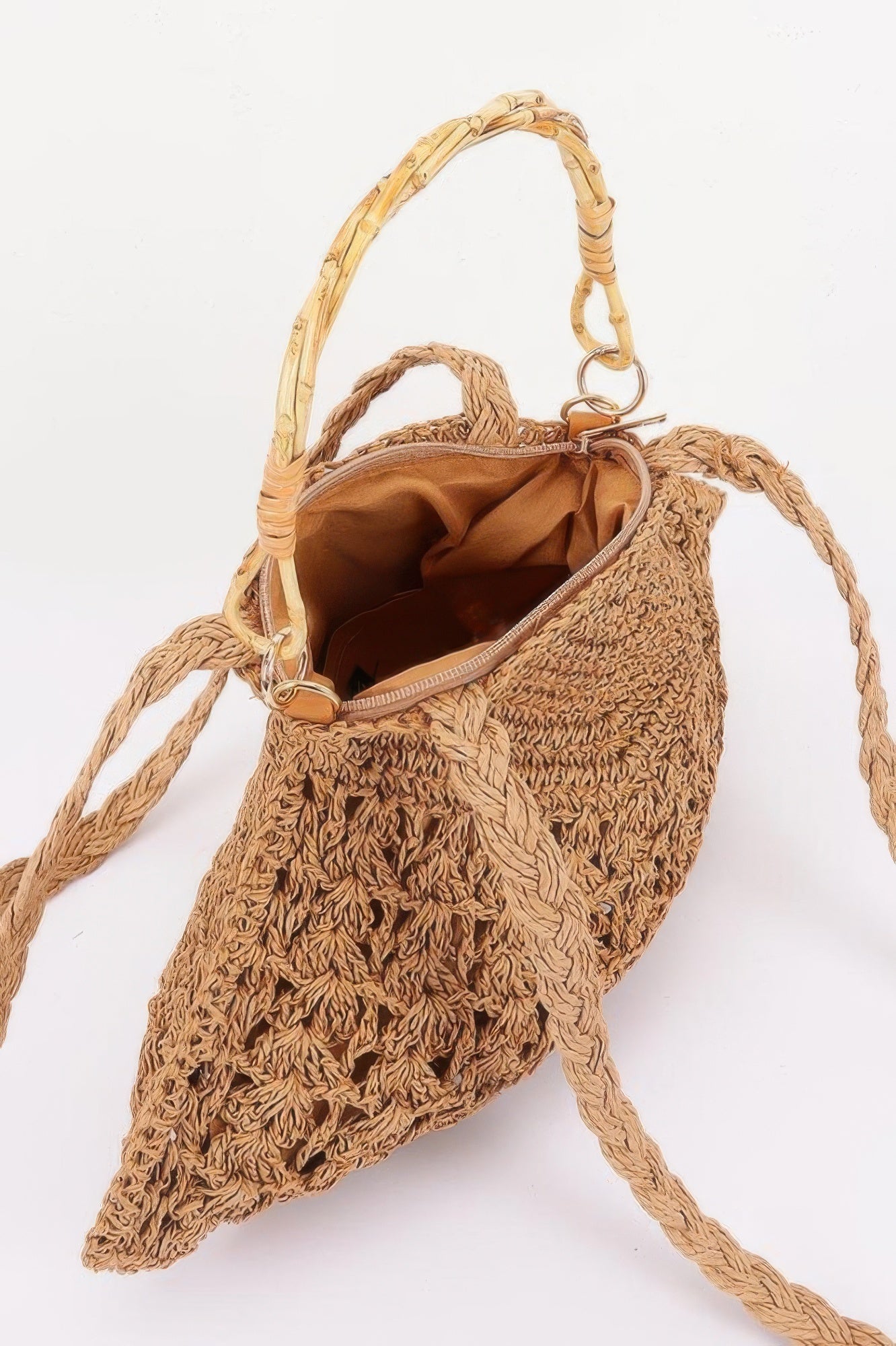 Faux Straw Bamboo Handle Bag - DressAffection