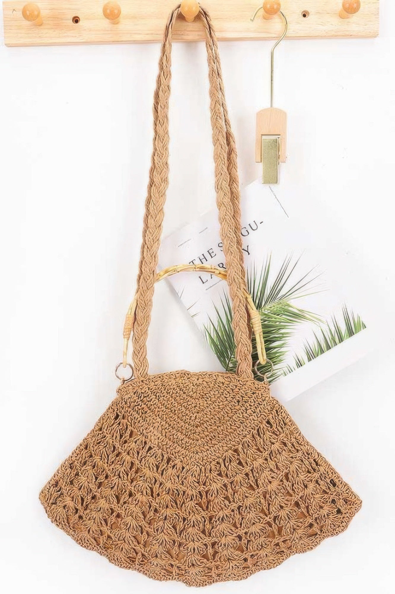 Faux Straw Bamboo Handle Bag - DressAffection