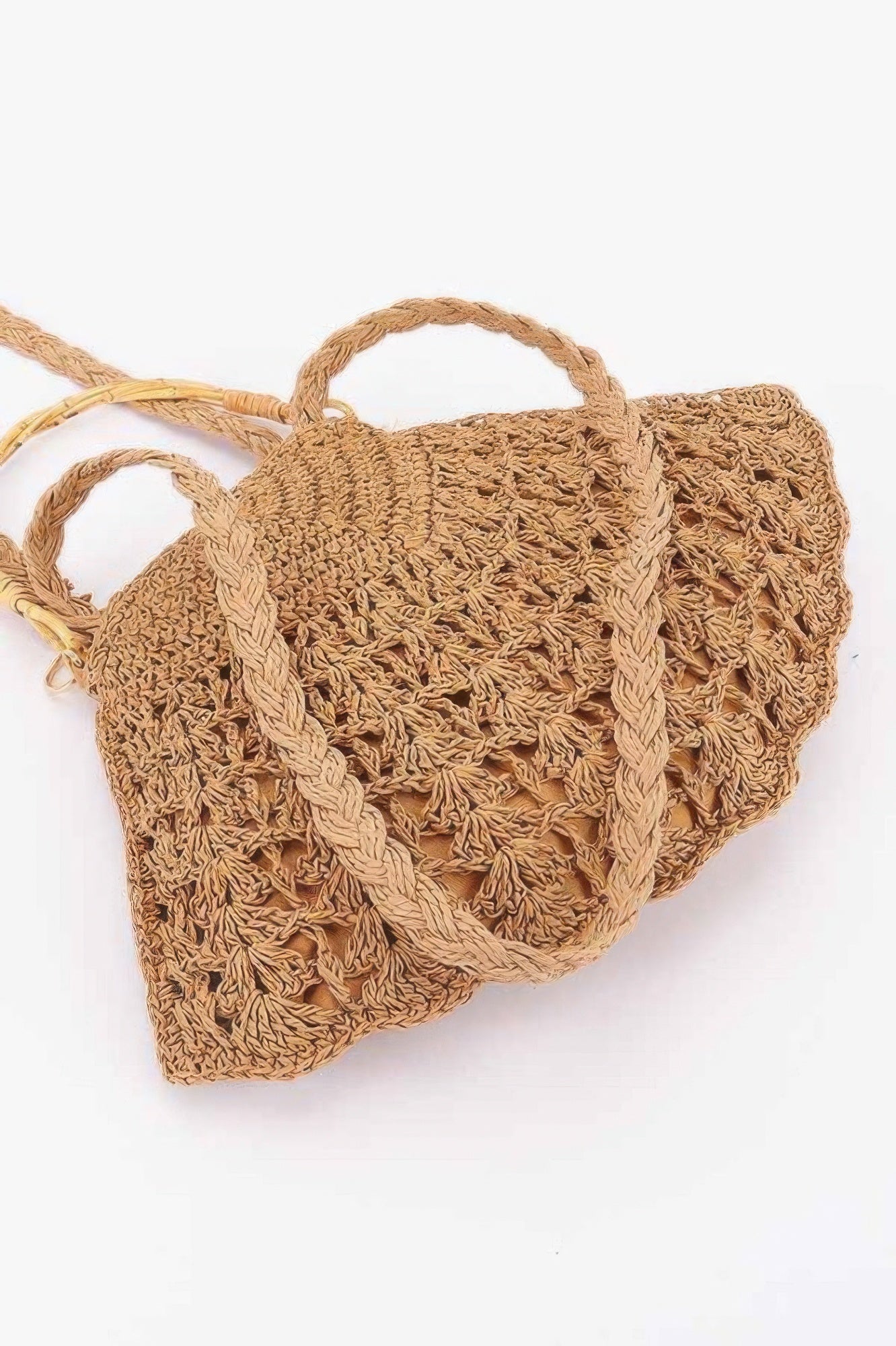 Faux Straw Bamboo Handle Bag - DressAffection