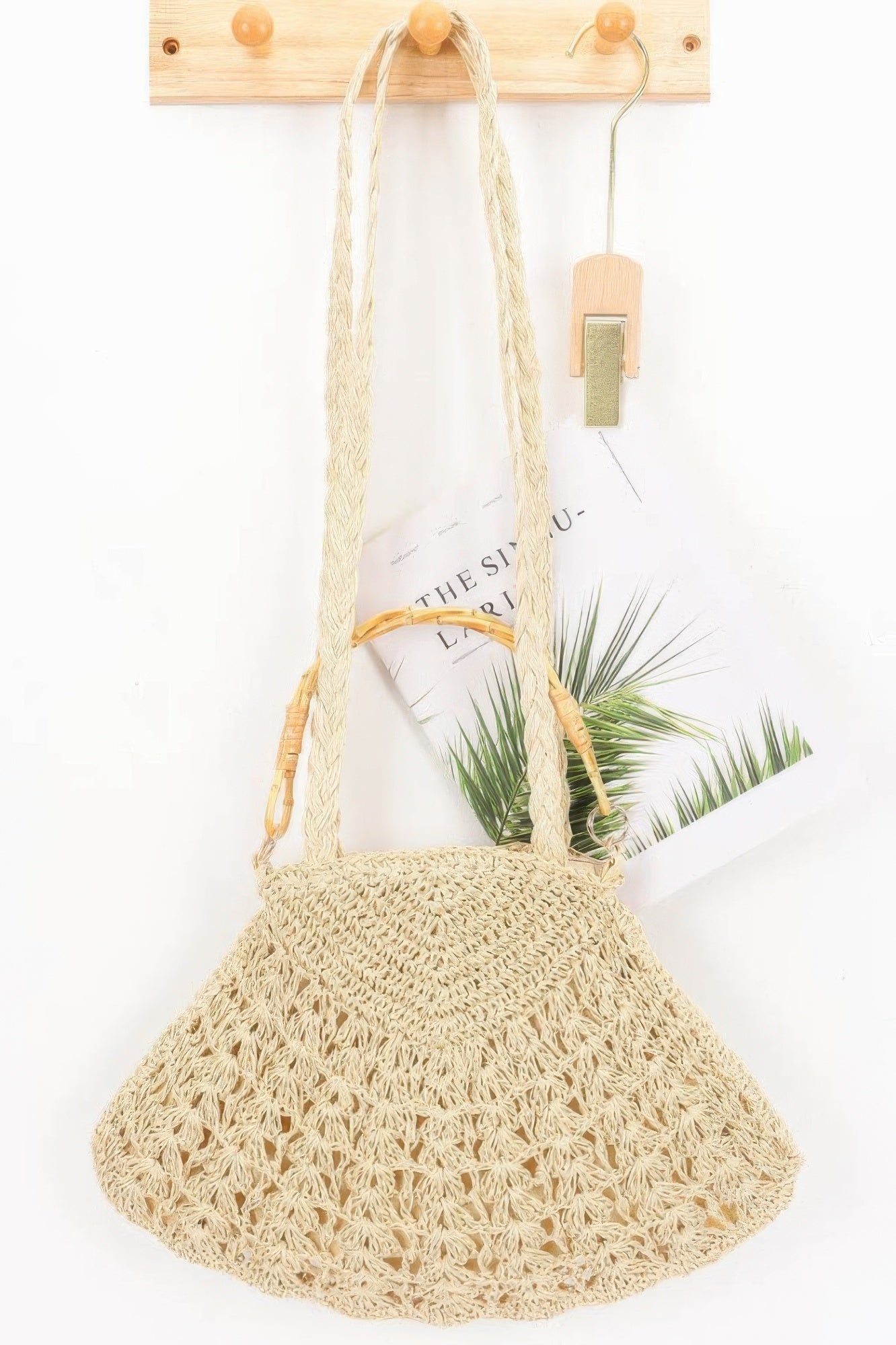 Faux Straw Bamboo Handle Bag - DressAffection