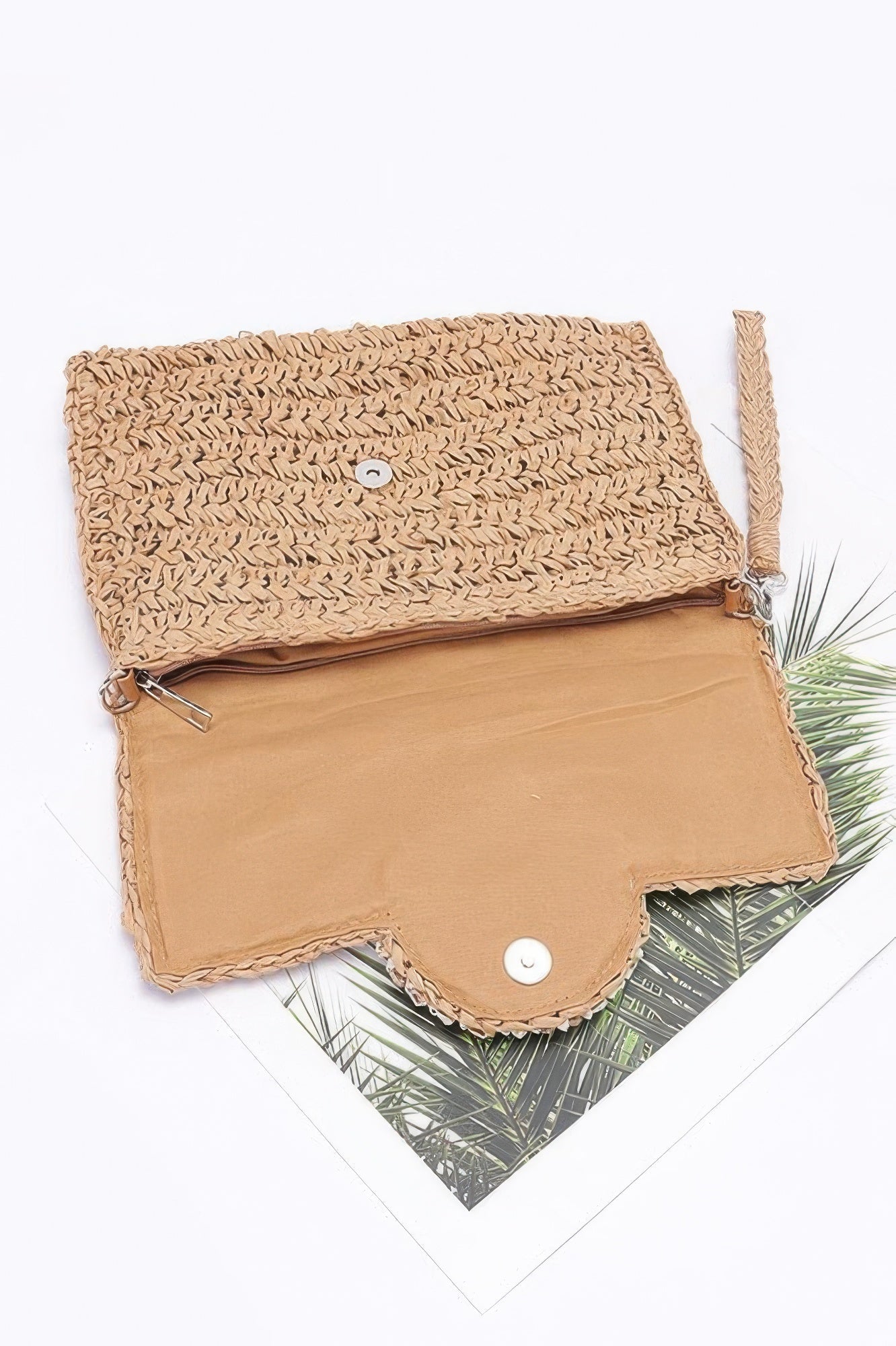 Faux Straw Multi Shell Front Flap Clutch - DressAffection