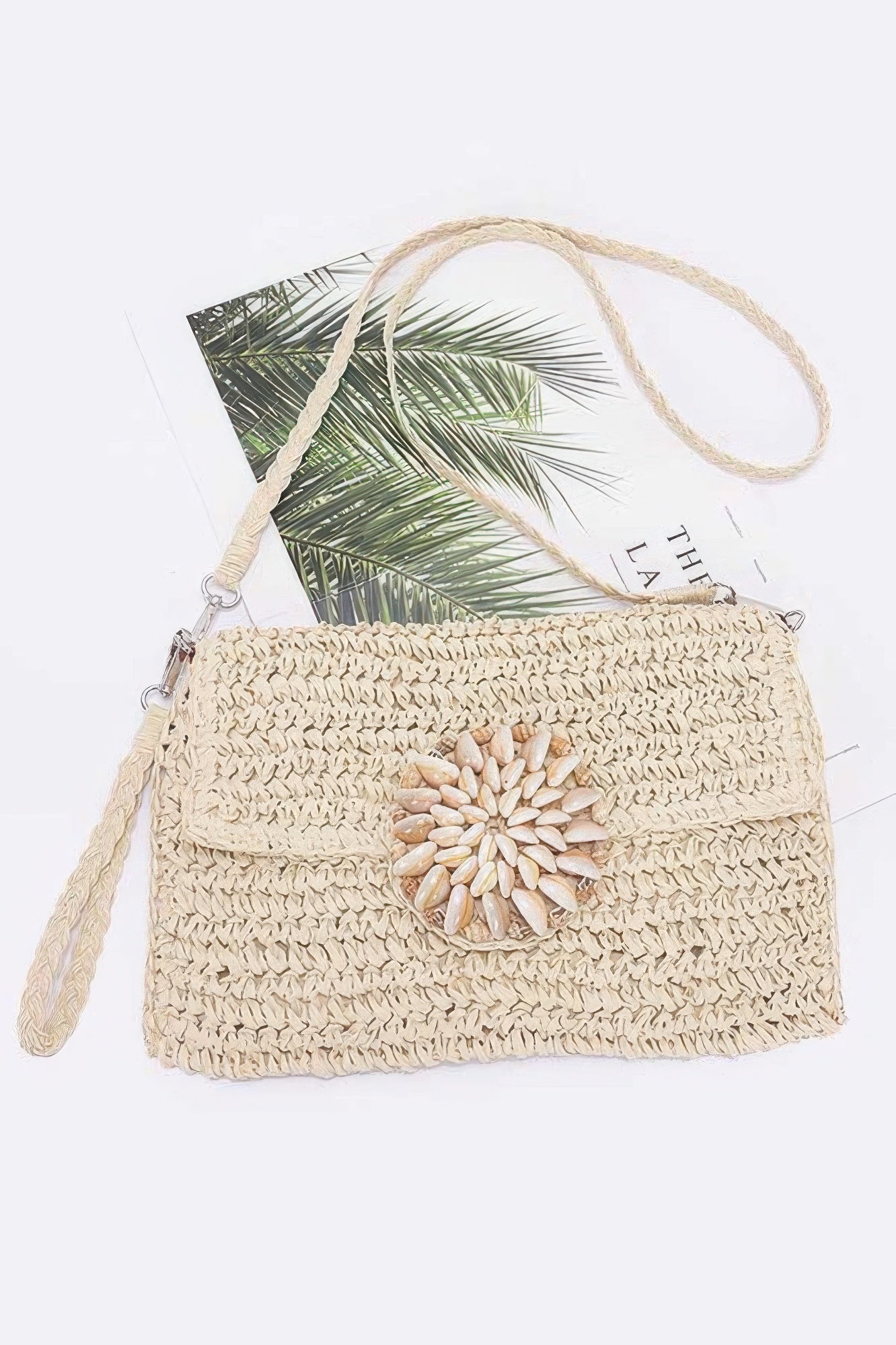 Faux Straw Multi Shell Front Flap Clutch - DressAffection