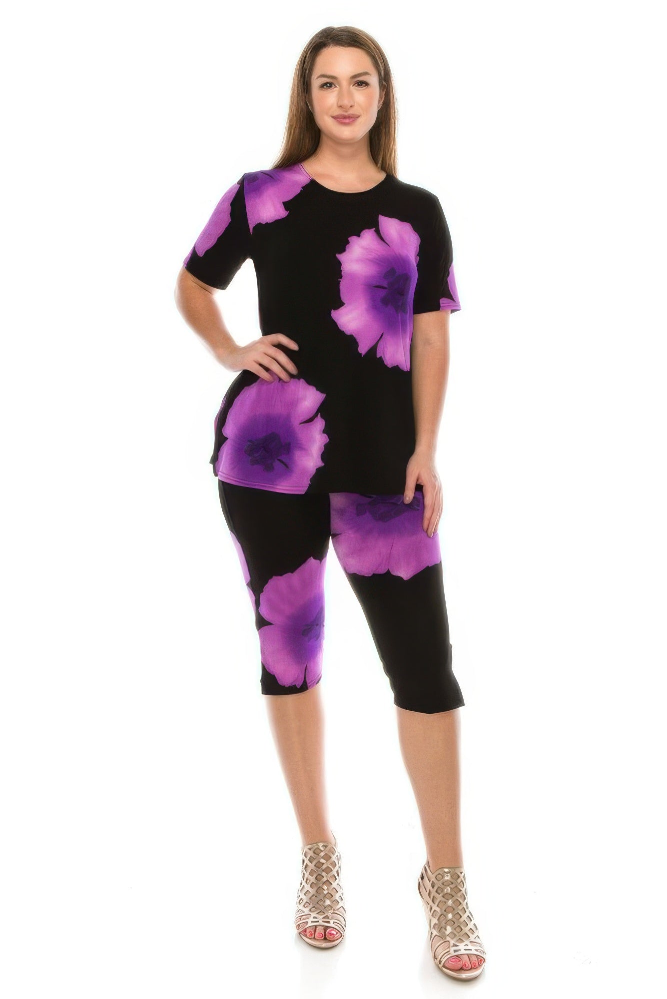 Floral Print Top Capri Pants Set - DressAffection