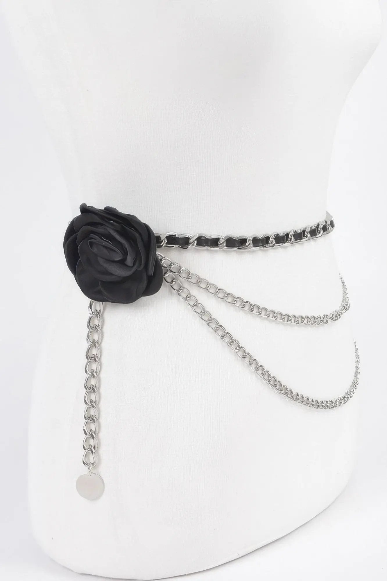 Flower Metal Double Layered Chain Belt - DressAffection