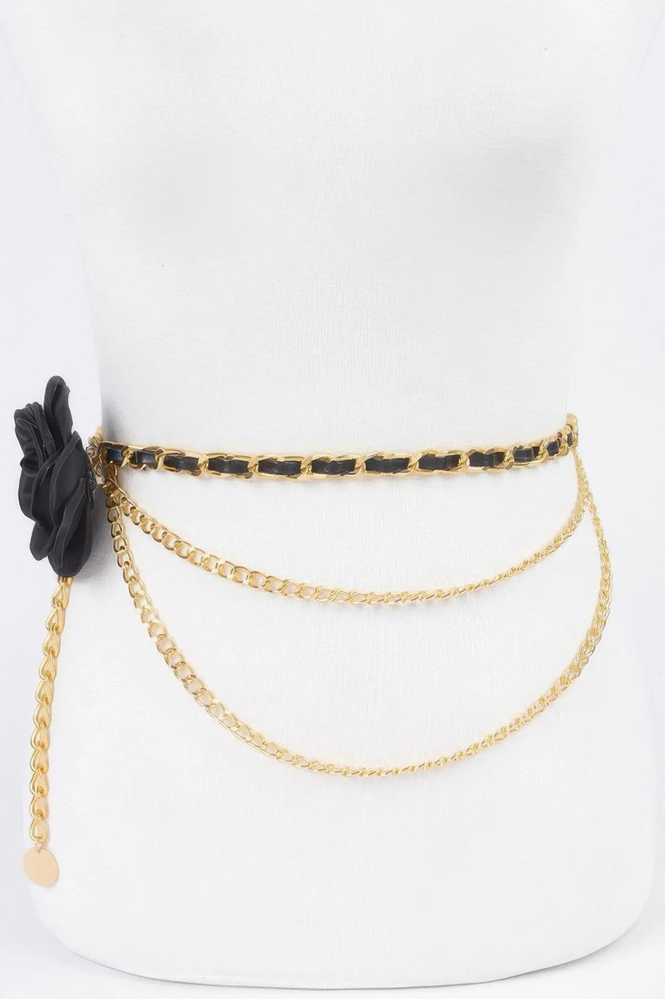 Flower Metal Double Layered Plus Size Chain Belt - DressAffection