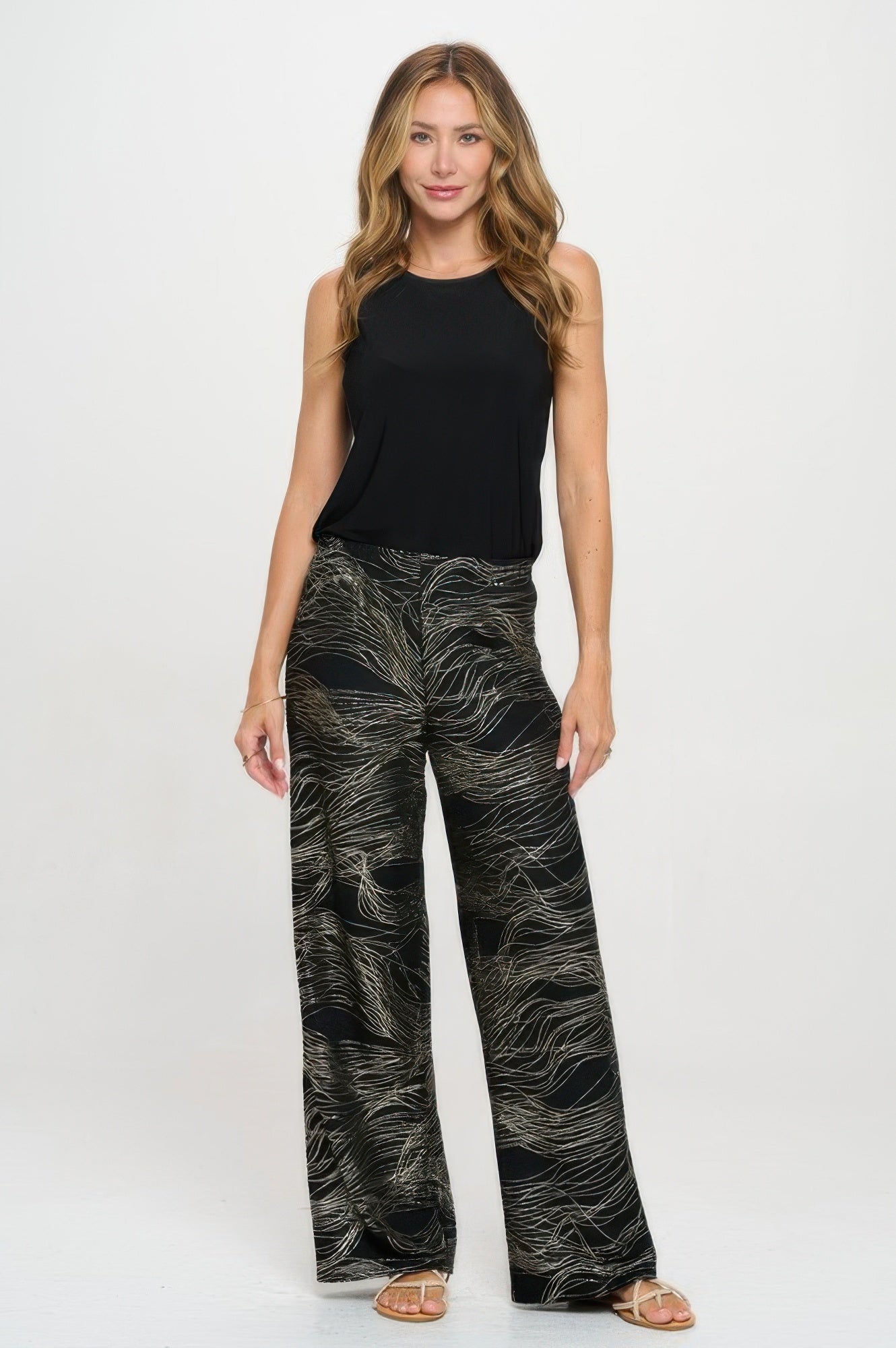 Fukuro Jacquard Wide Leg Pants W/foil - DressAffection