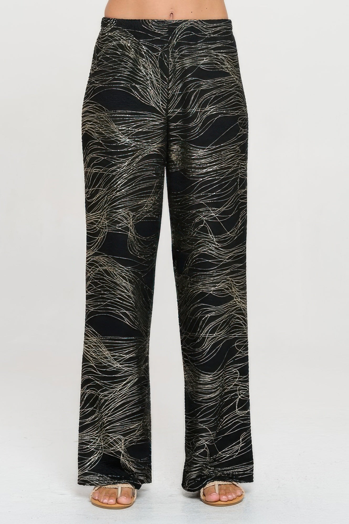 Fukuro Jacquard Wide Leg Pants W/foil - DressAffection