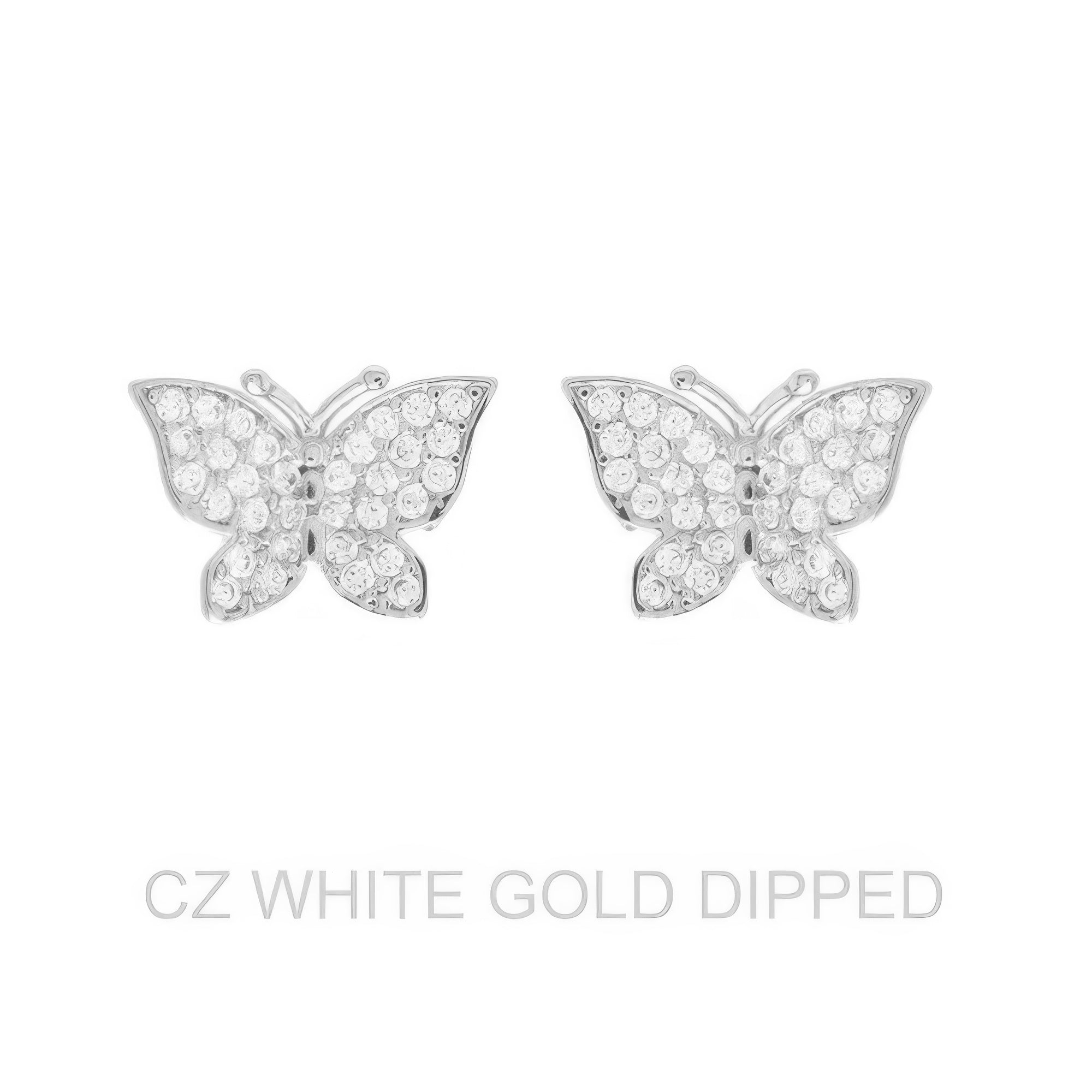 Gold Dipped Cz Butterfly Stud Earrings - DressAffection