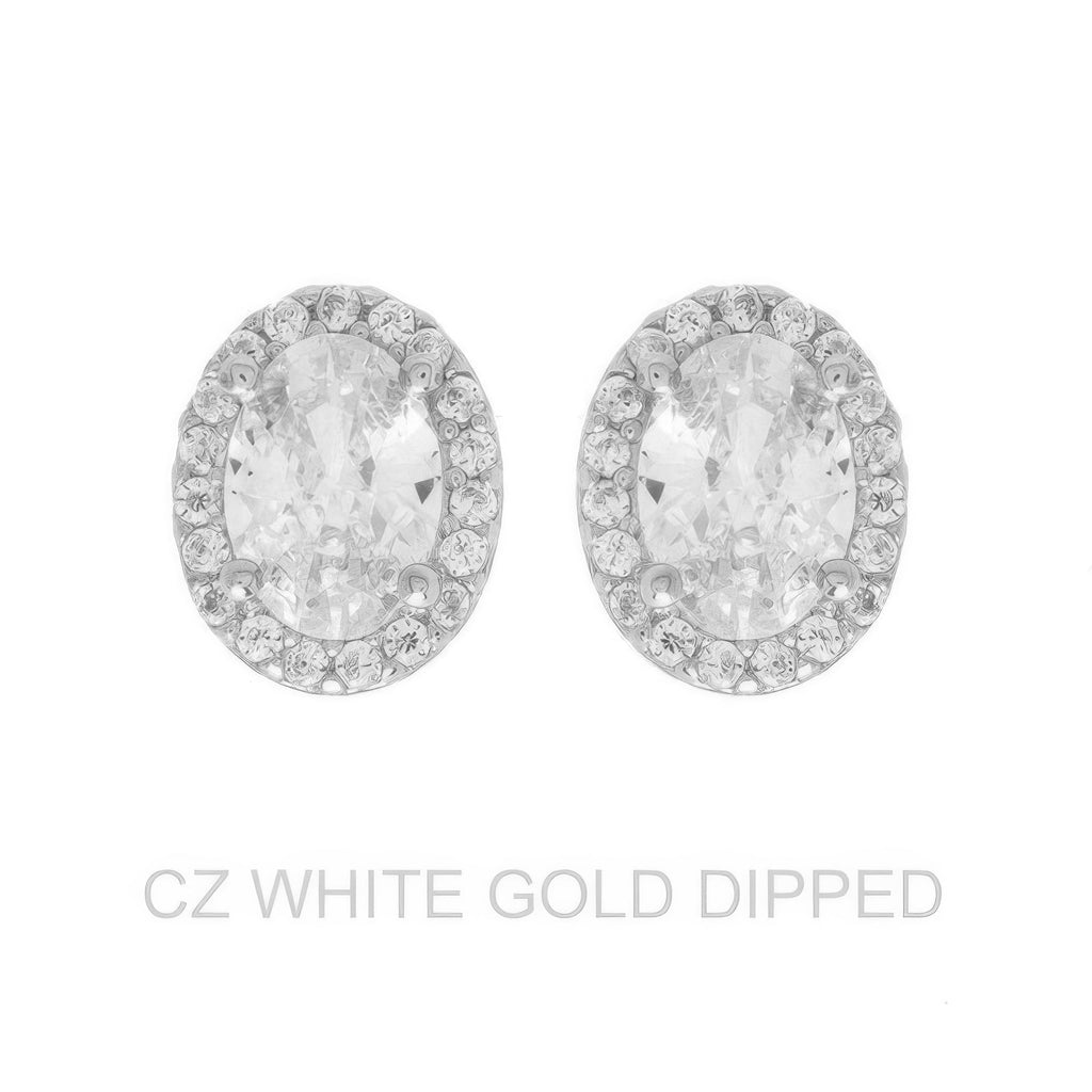 Gold Dipped Cz Oval Halo Stud Earrings - DressAffection