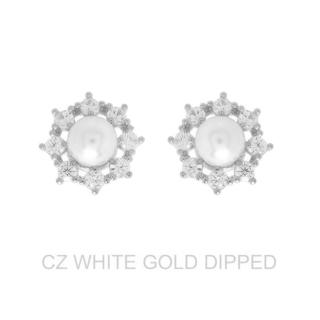 Gold Dipped Cz Pearl Halo Drop Earrings - DressAffection