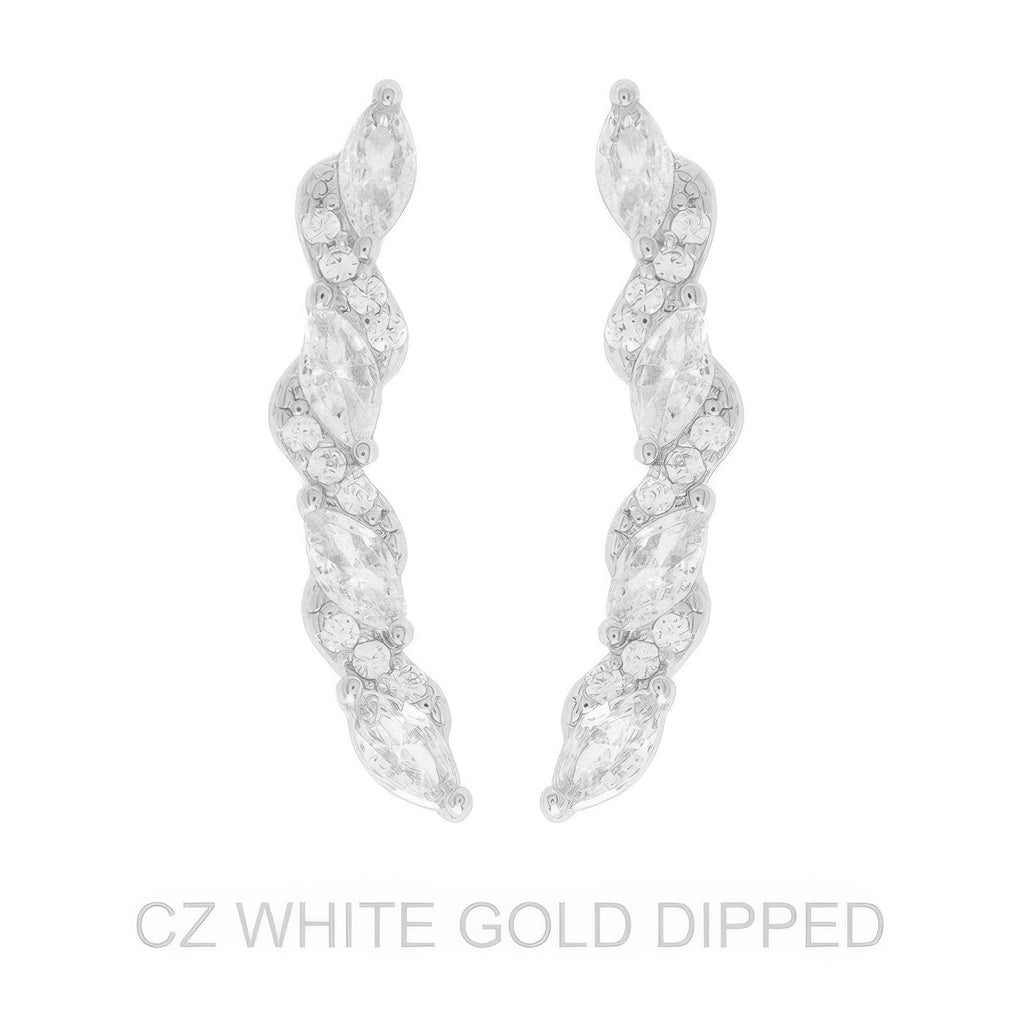 Gold Dipped Cz Petal Cut Vine Crawler Earrings - DressAffection