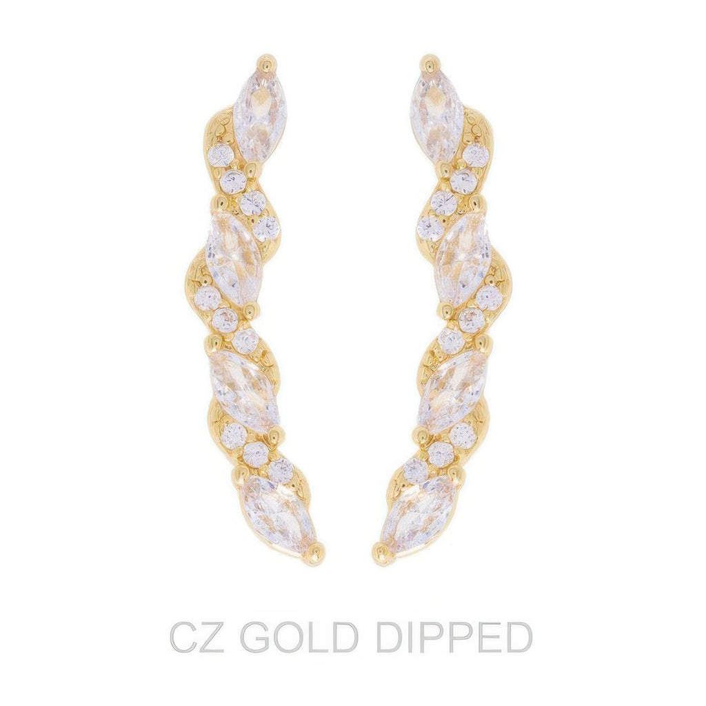 Gold Dipped Cz Petal Cut Vine Crawler Earrings - DressAffection