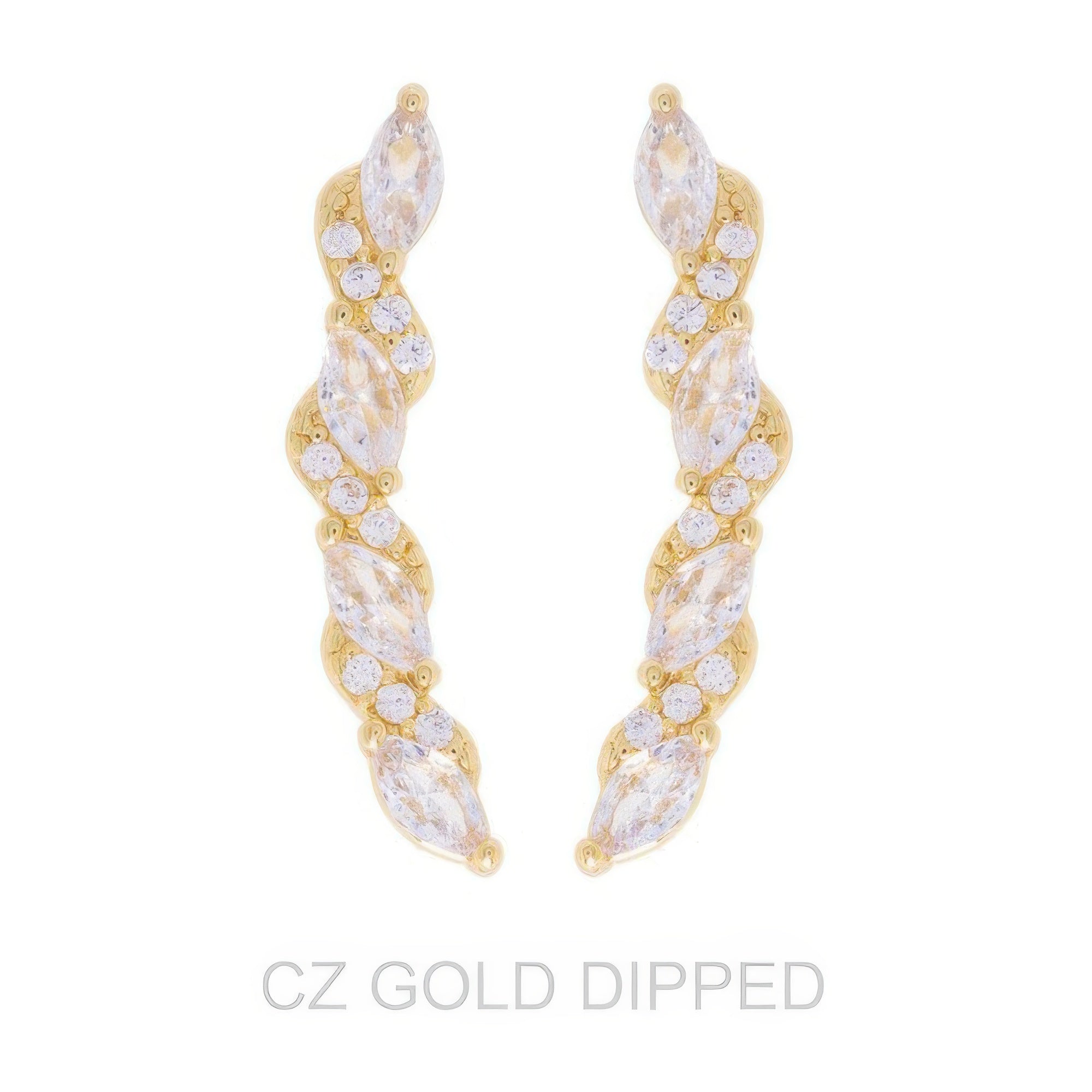 Gold Dipped Cz Petal Cut Vine Crawler Earrings - DressAffection