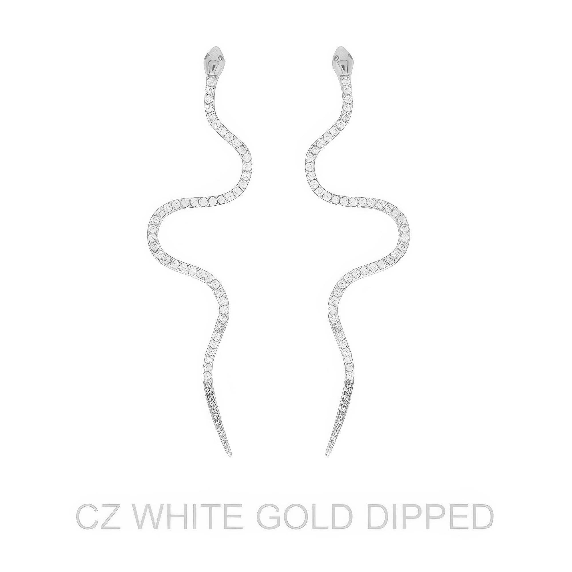 Gold Dipped Cz Snake Drop Earrings - DressAffection