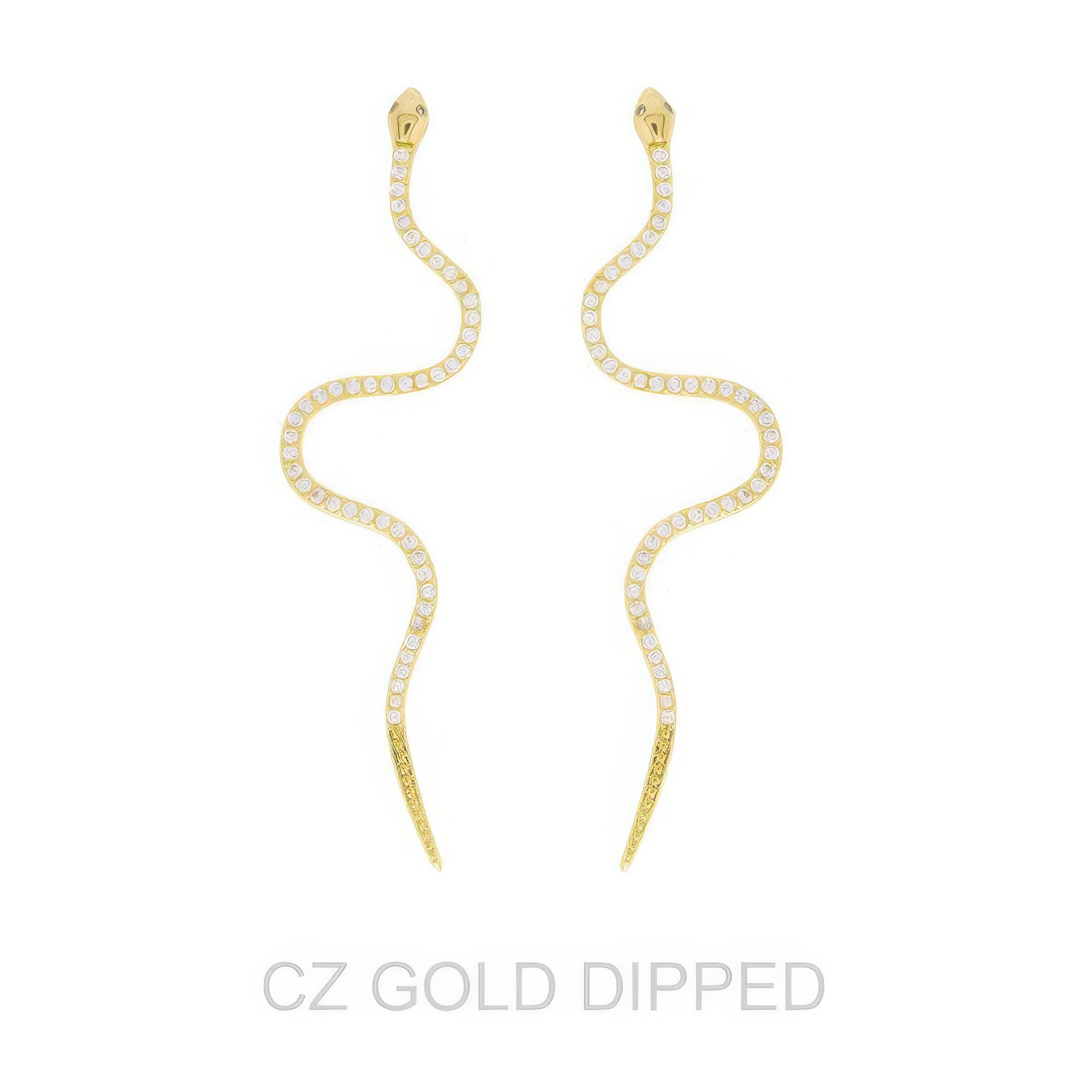 Gold Dipped Cz Snake Drop Earrings - DressAffection