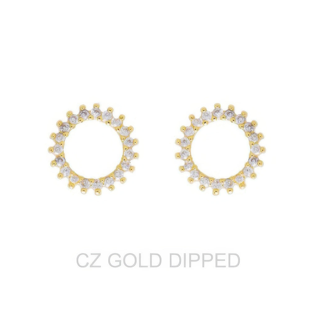 Gold Dipped Cz Sunburst Open Circle Stud Earrings - DressAffection