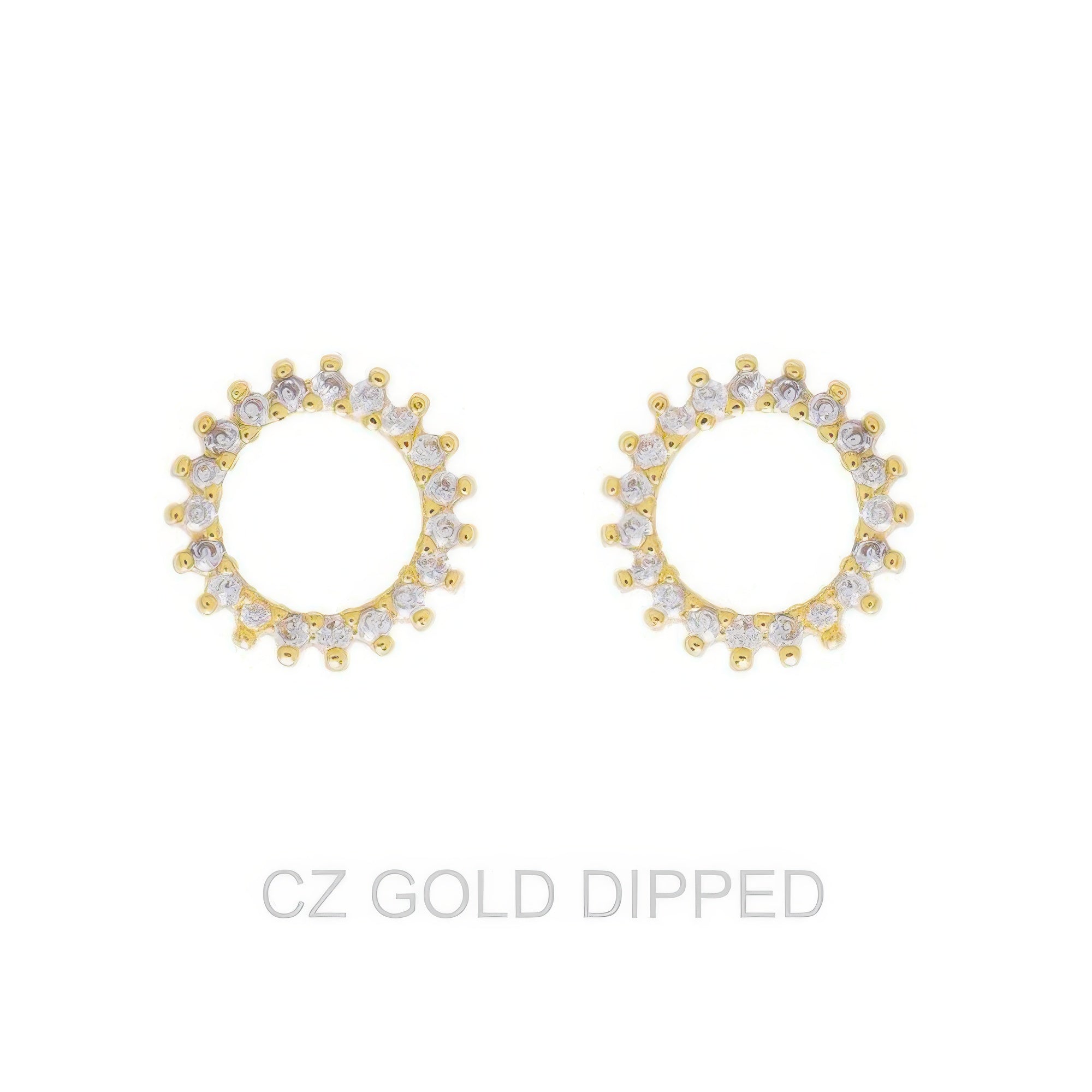 Gold Dipped Cz Sunburst Open Circle Stud Earrings - DressAffection
