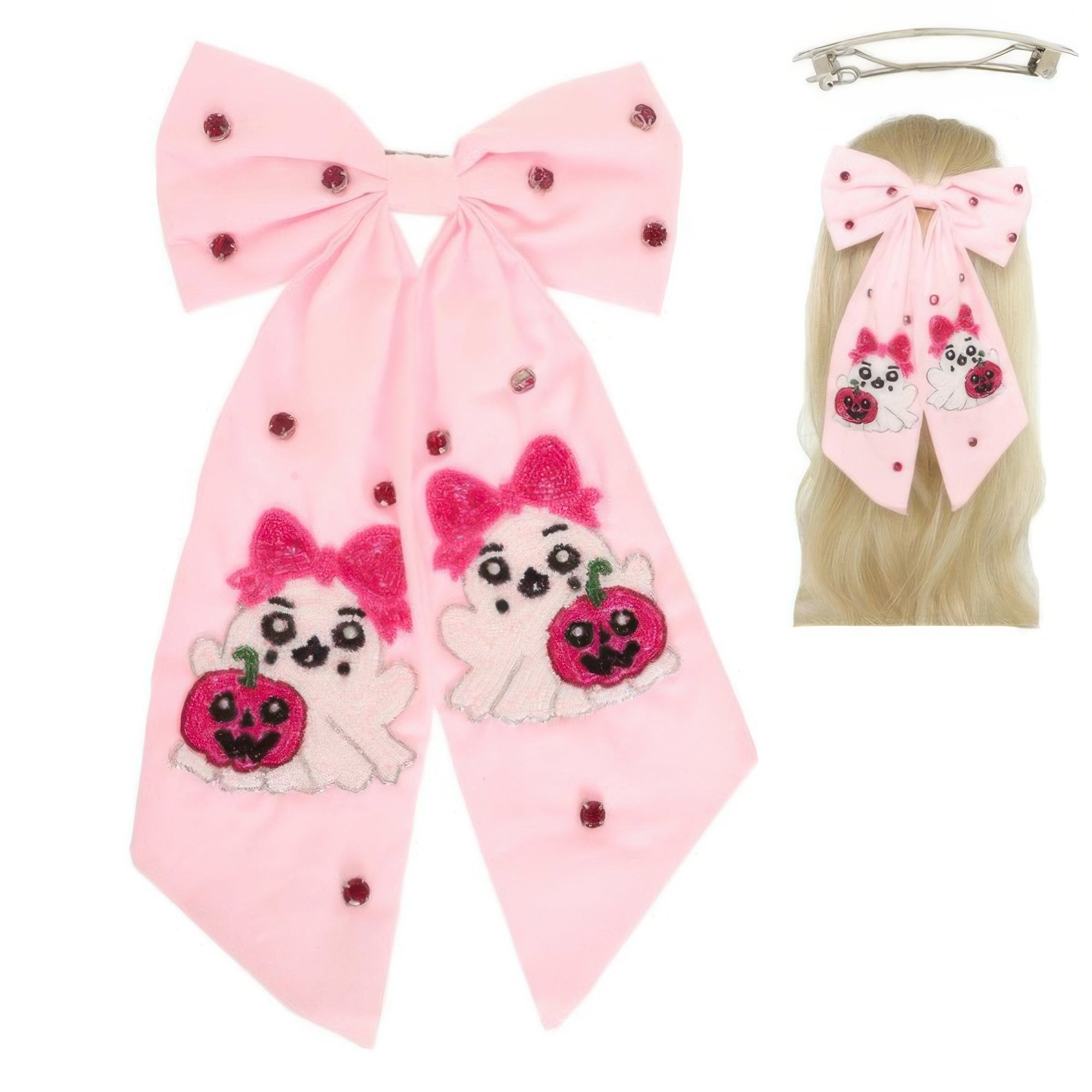 Halloween Theme Ghost Bow Barrette Hair Clip - DressAffection