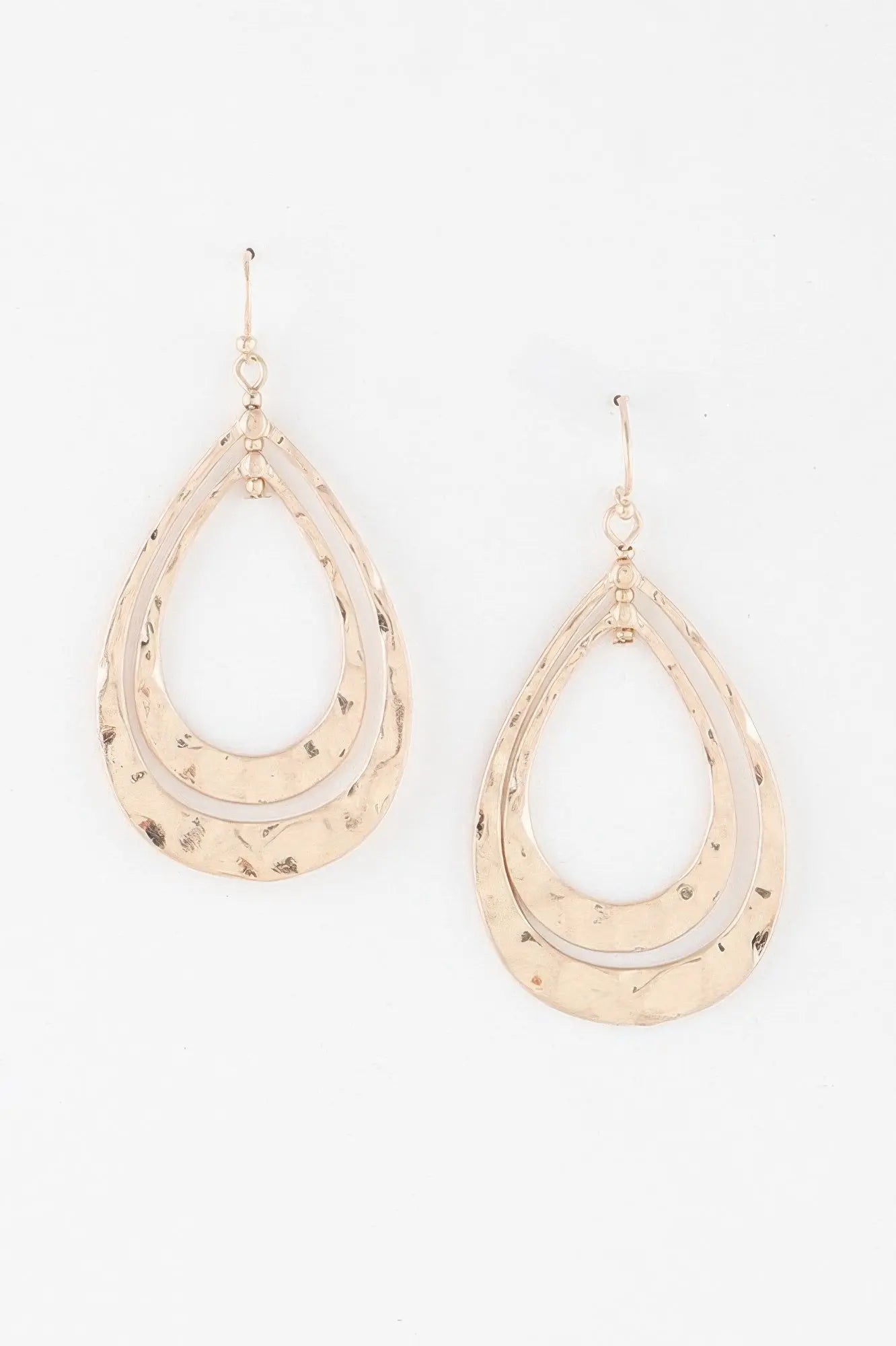 Hammered Double Teardrop Earrings - DressAffection