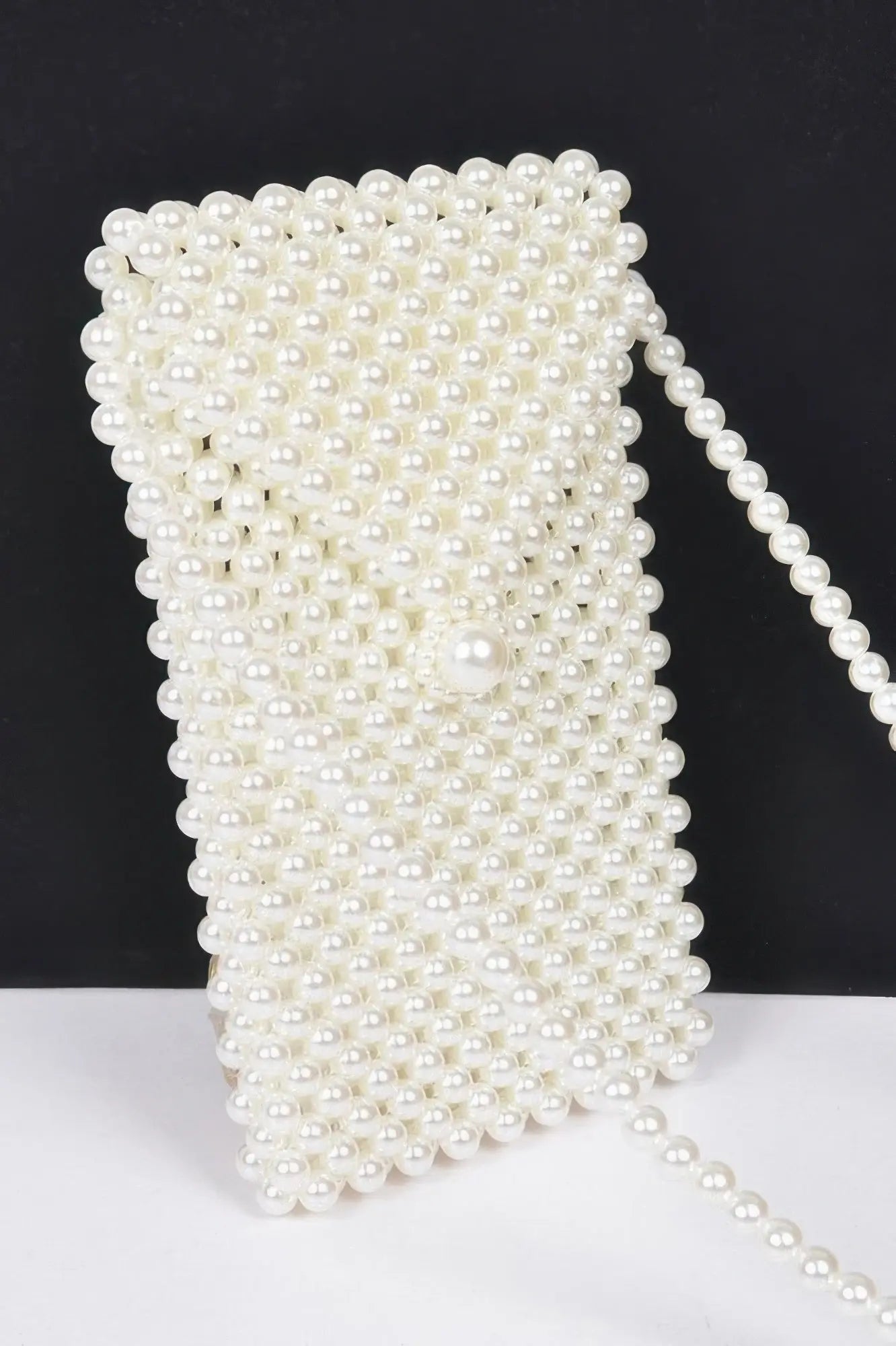 Hand Made Faux Pearl Bead Crossbody Small Bag - DressAffection