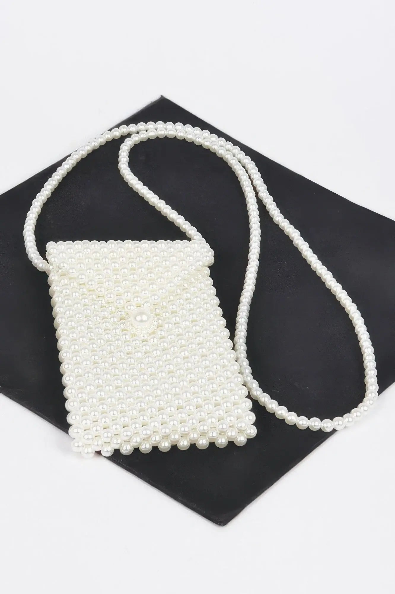 Hand Made Faux Pearl Bead Crossbody Small Bag - DressAffection