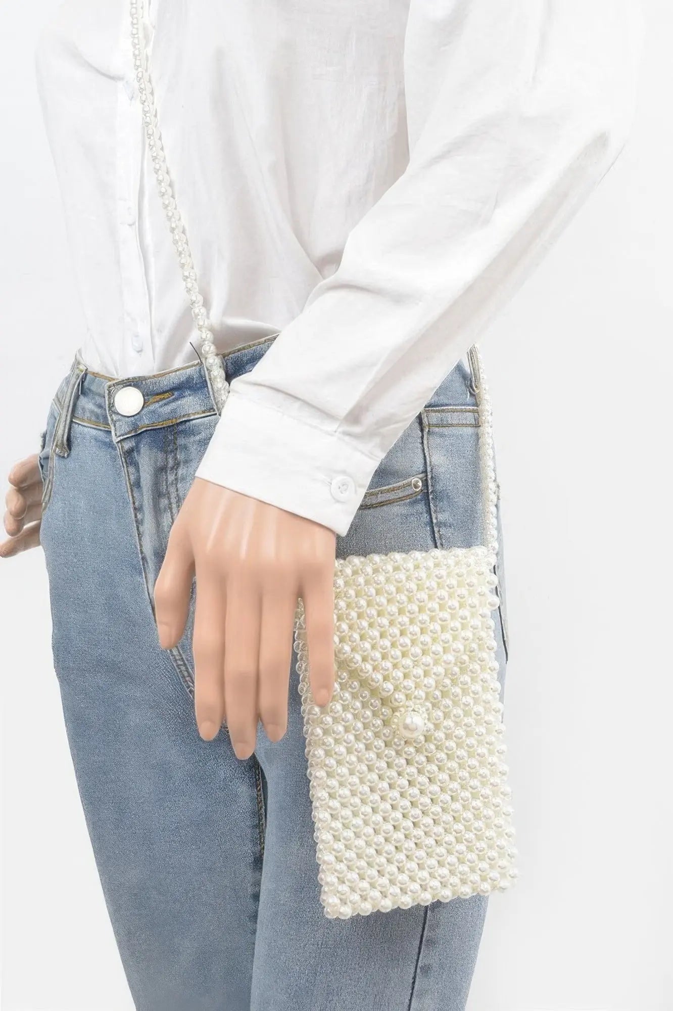 Hand Made Faux Pearl Bead Crossbody Small Bag - DressAffection