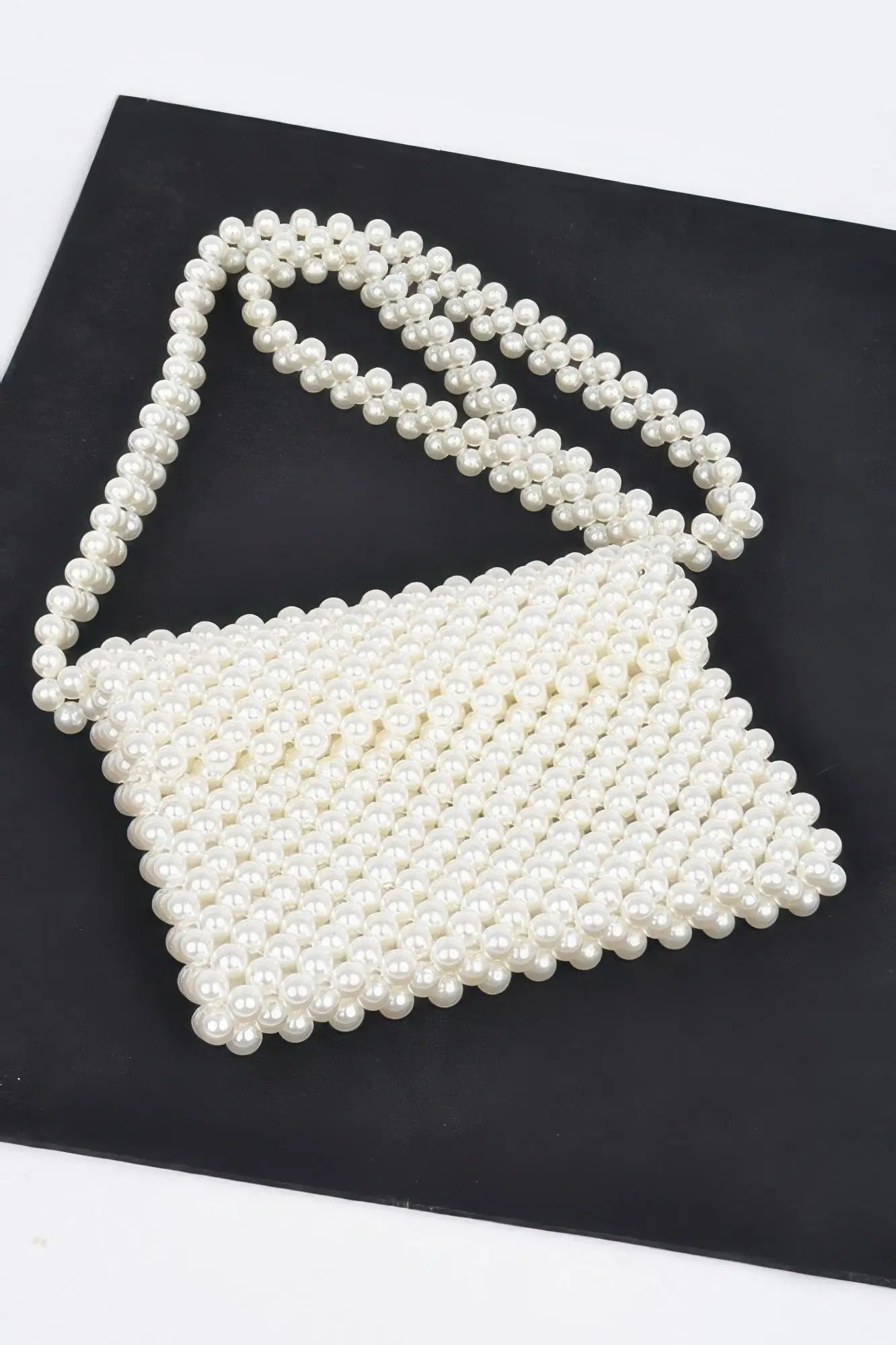 Hand Made Faux Pearl Bead Flap Crossbody Bag - DressAffection