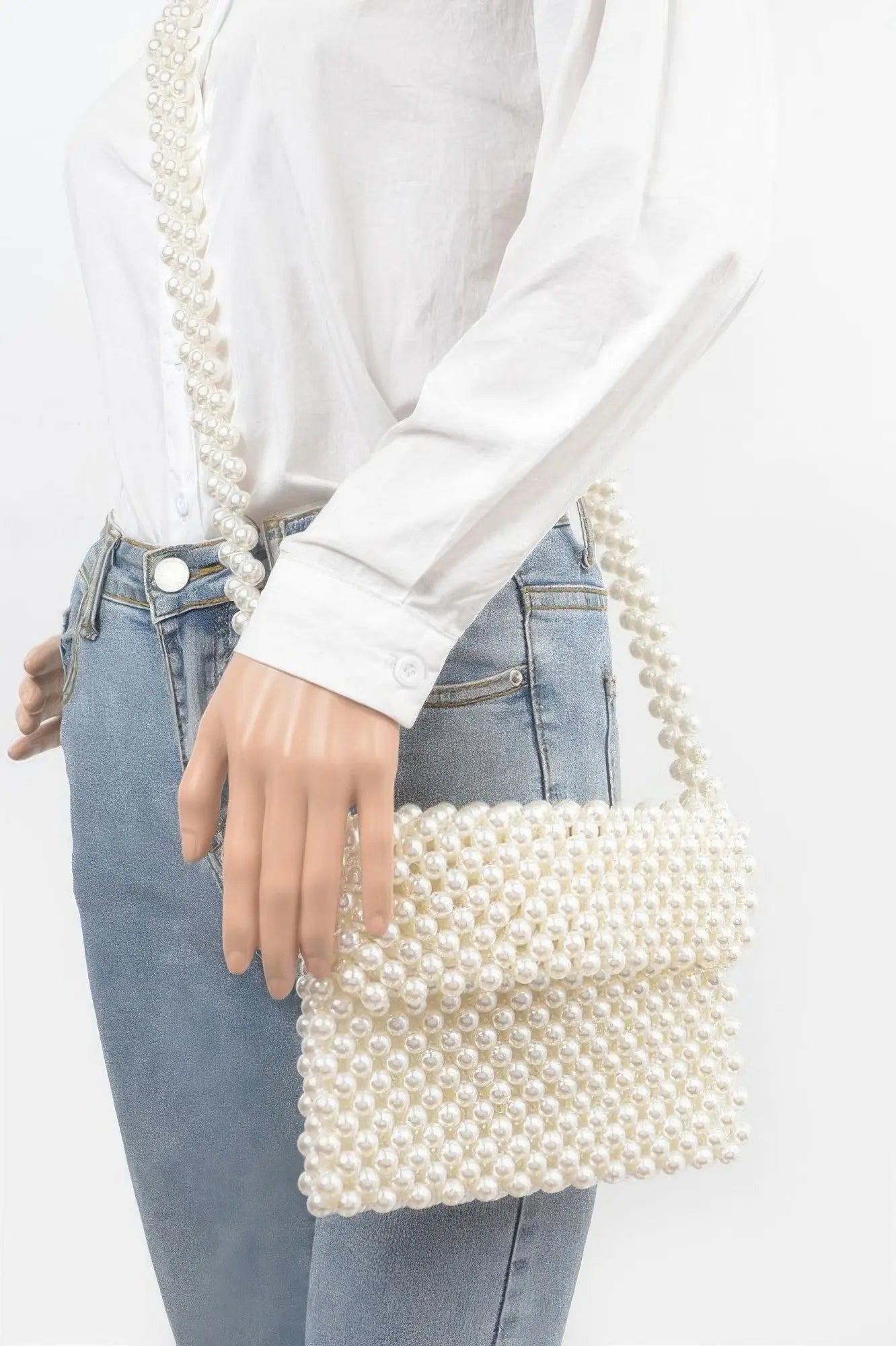 Hand Made Faux Pearl Bead Flap Crossbody Bag - DressAffection