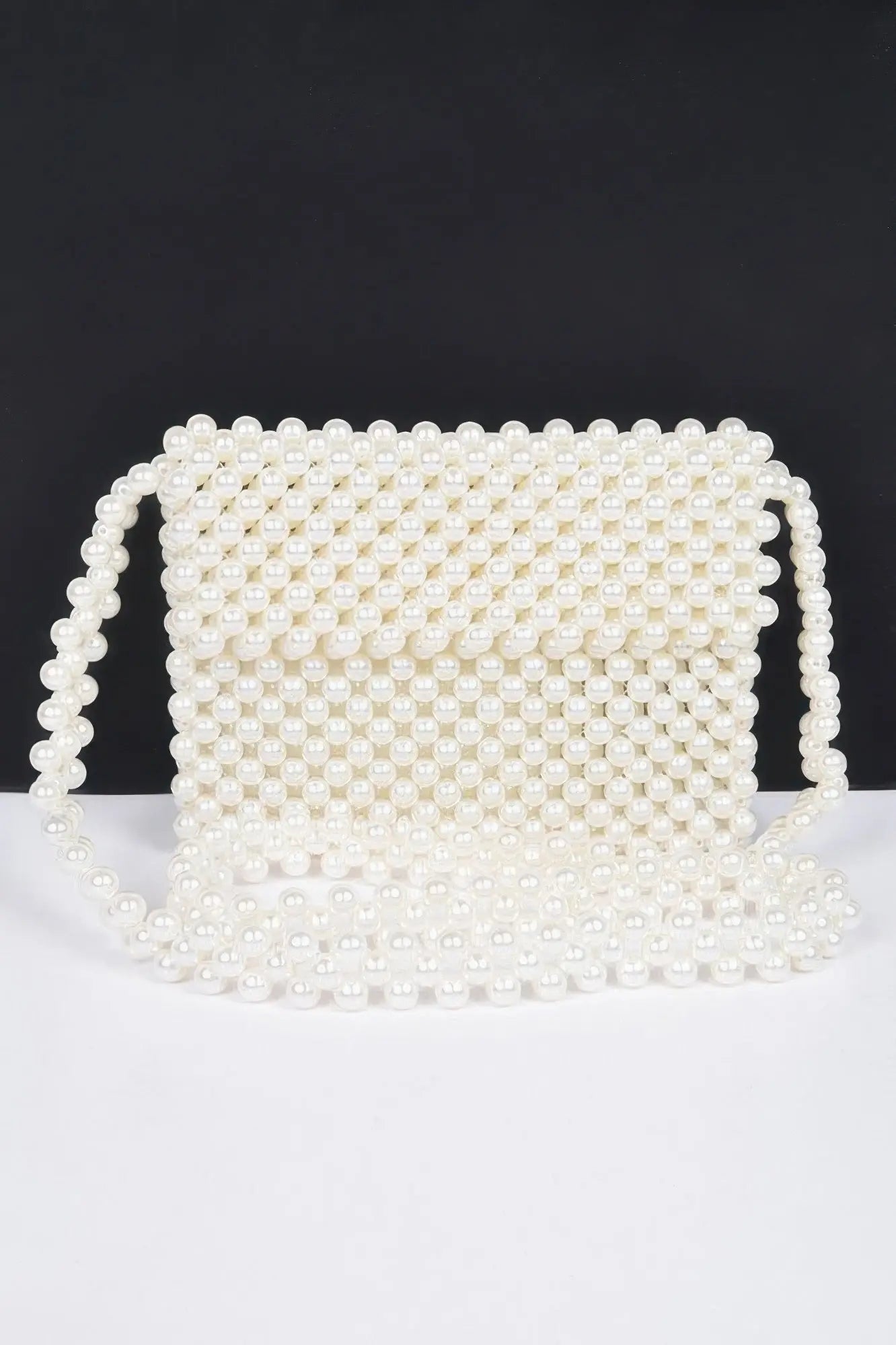 Hand Made Faux Pearl Bead Flap Crossbody Bag - DressAffection