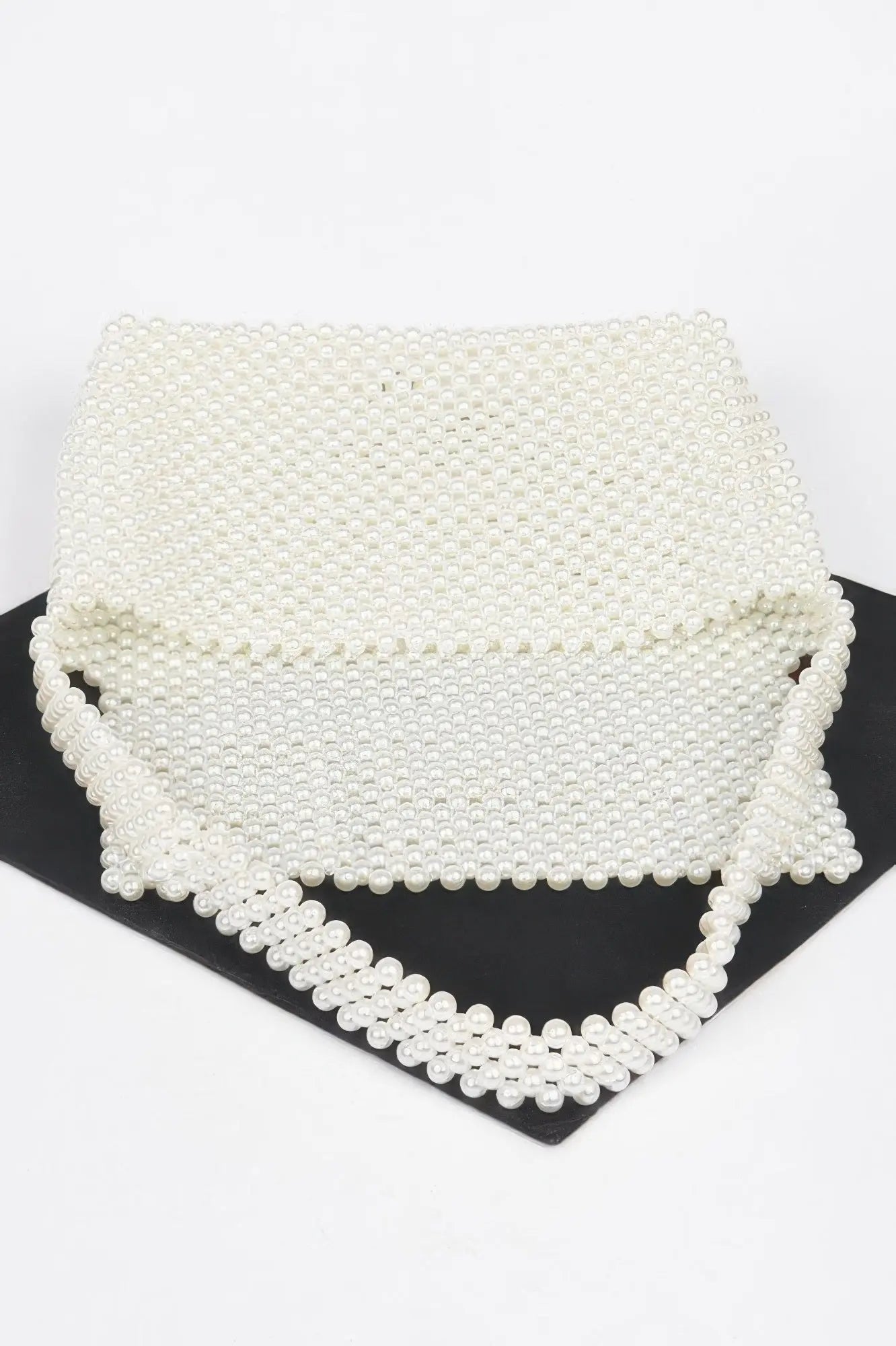 Hand Made Faux Pearl Bead Flap Shoulder Bag - DressAffection