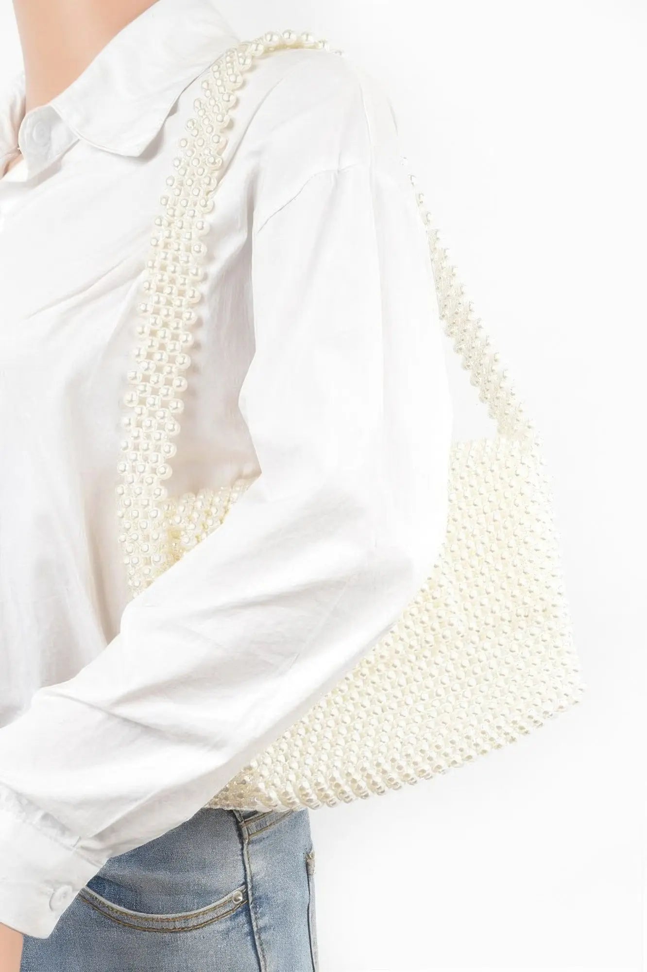 Hand Made Faux Pearl Bead Flap Shoulder Bag - DressAffection