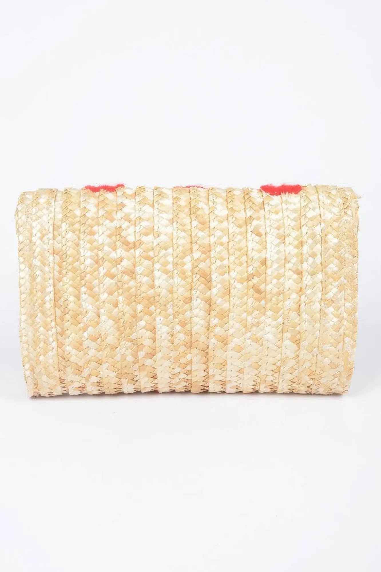 Heart Embroidery Straw Clutch