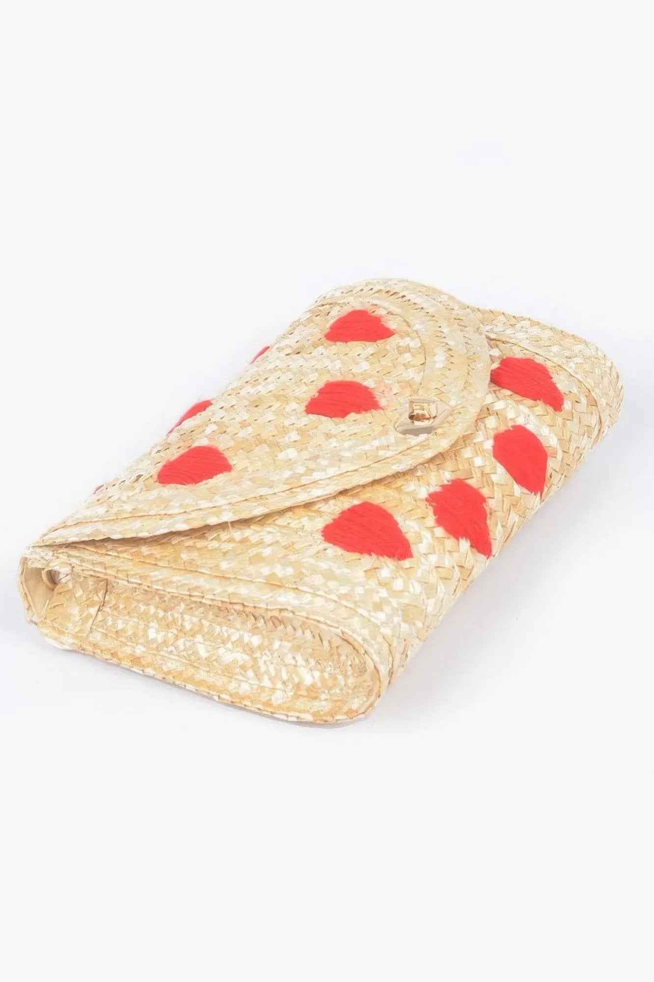 Heart Embroidery Straw Clutch