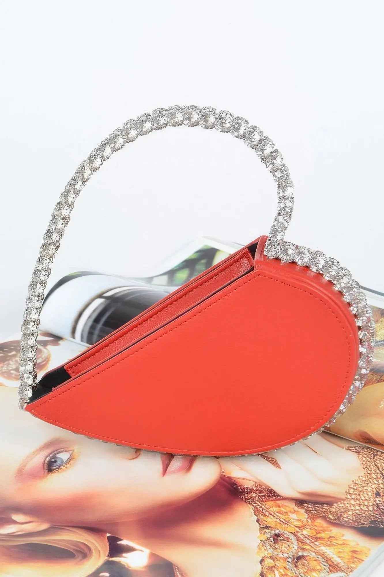 Heart Shape Stone Handle Clutch