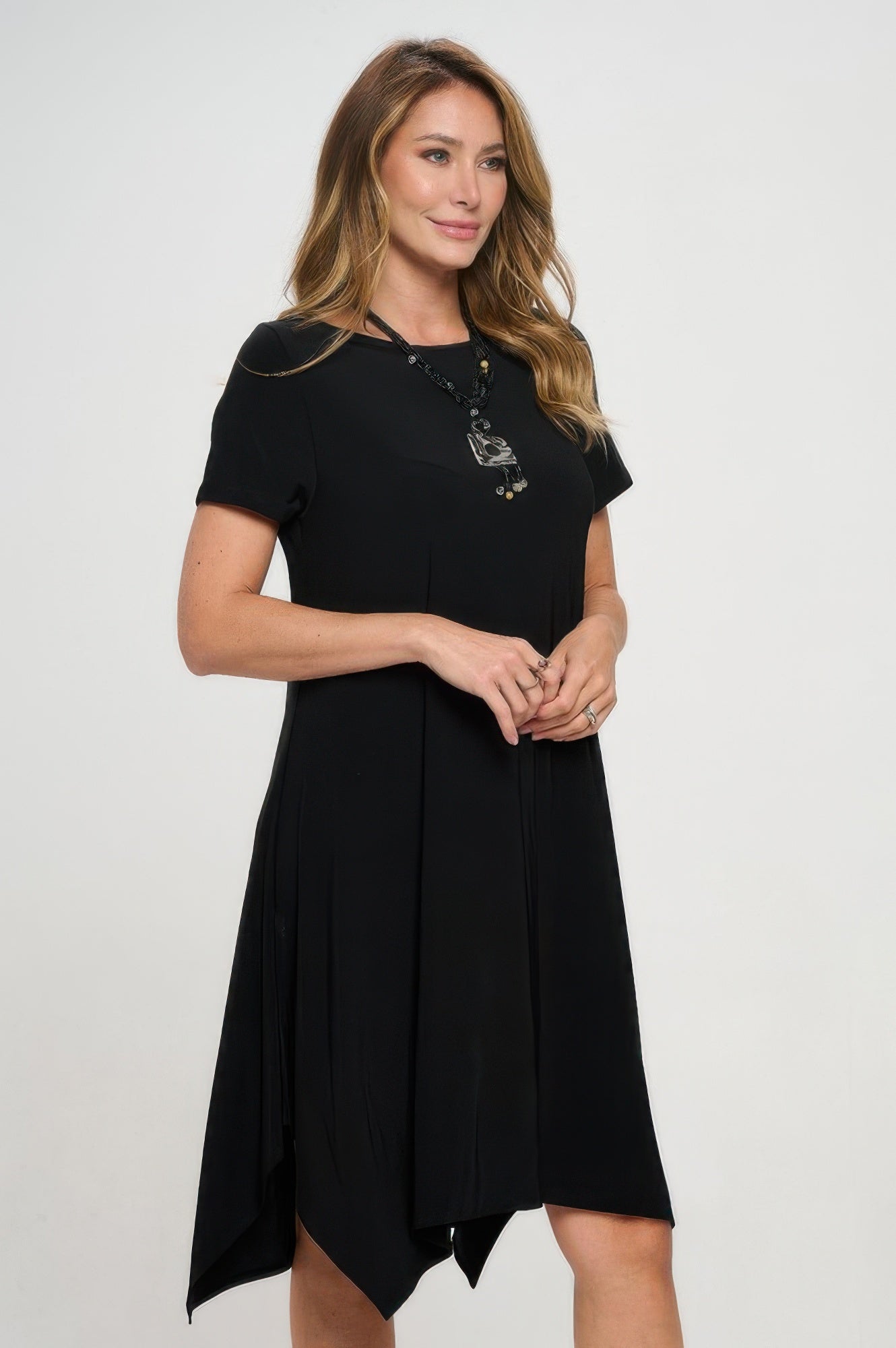 Hit Boat Neck Shark Bite Hem Dress - DressAffection